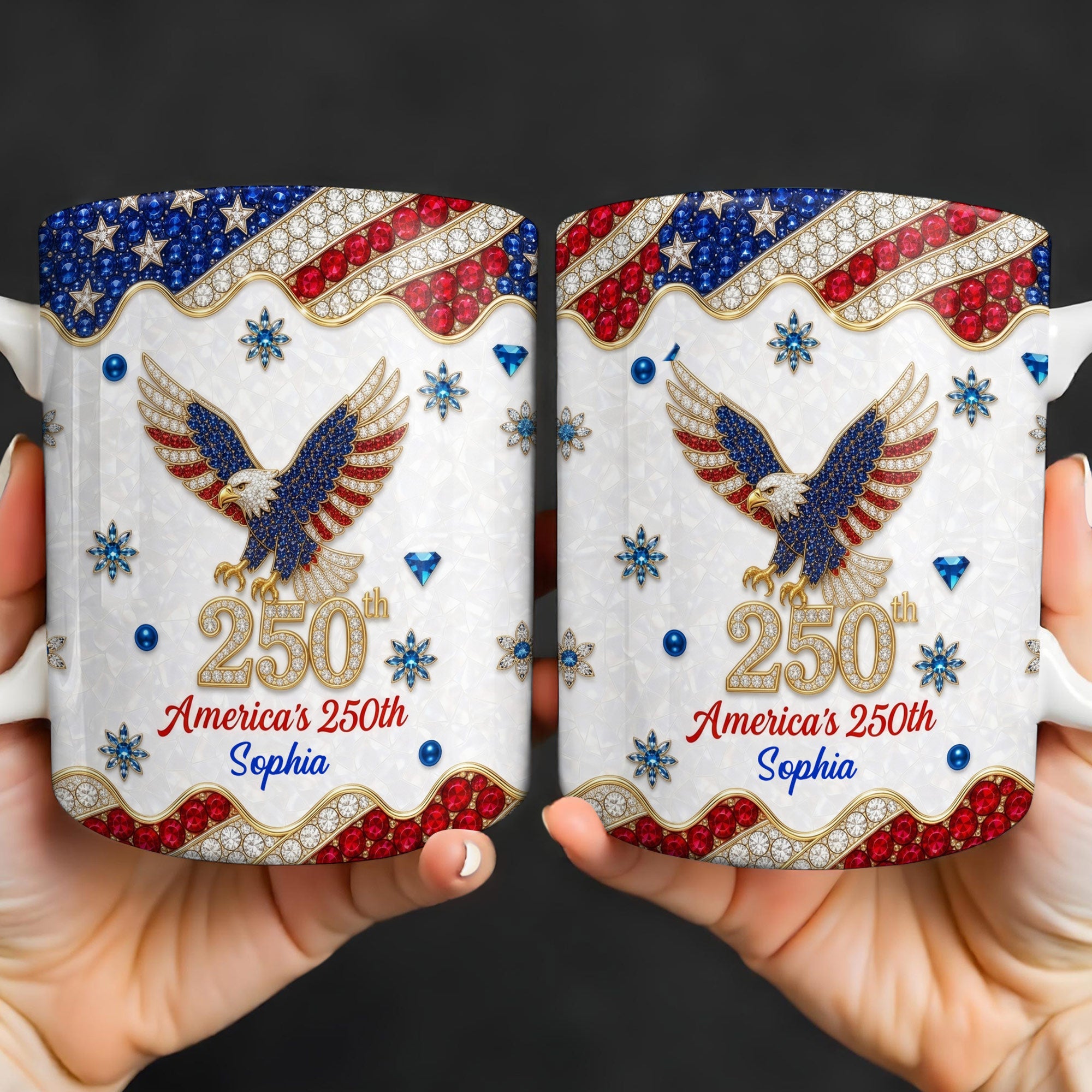 Personalized Bald Eagle Coffee Mug American Flag Gift for Dad Edge-to-edge Mug GradoCreations