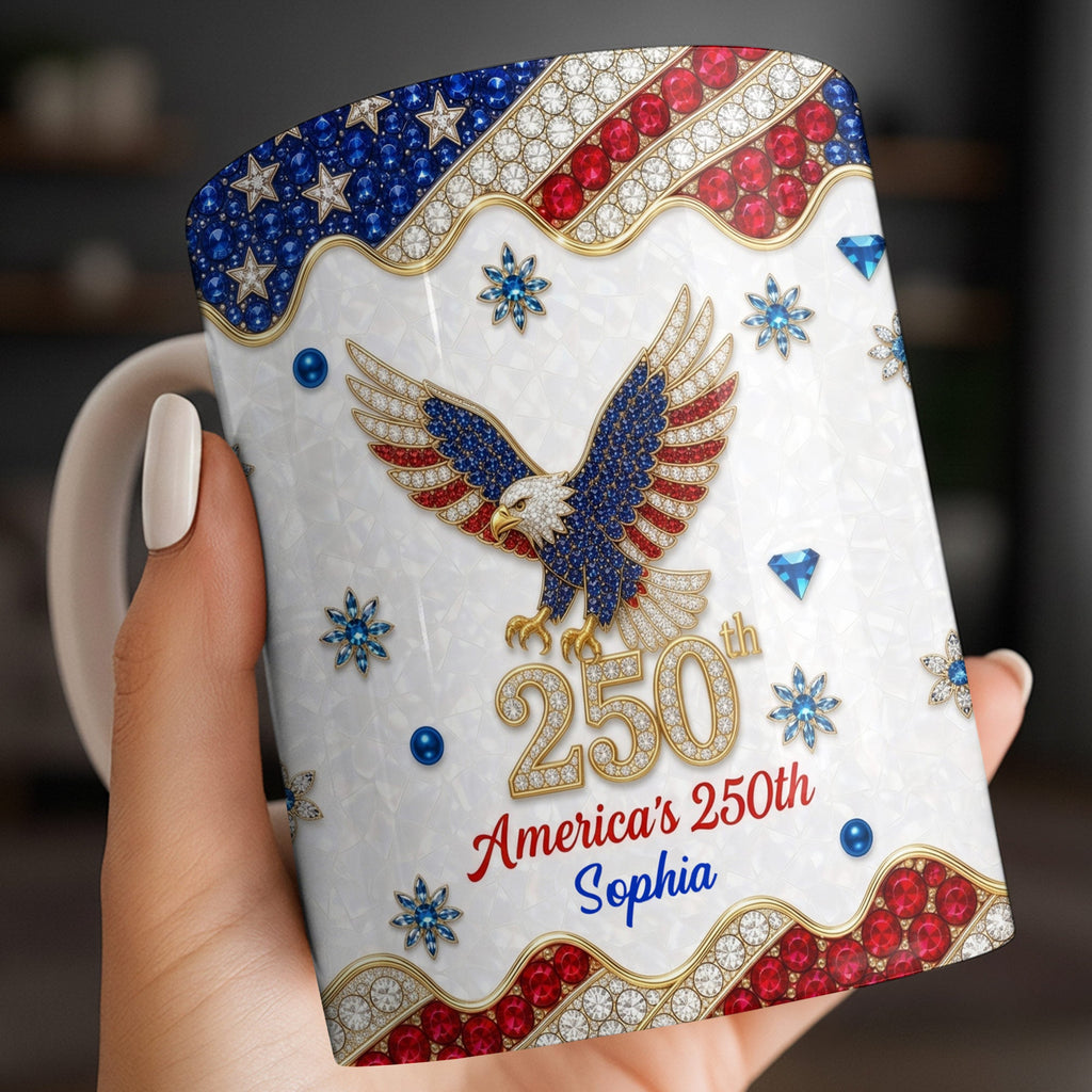 Personalized Bald Eagle Coffee Mug American Flag Gift for Dad Edge-to-edge Mug GradoCreations