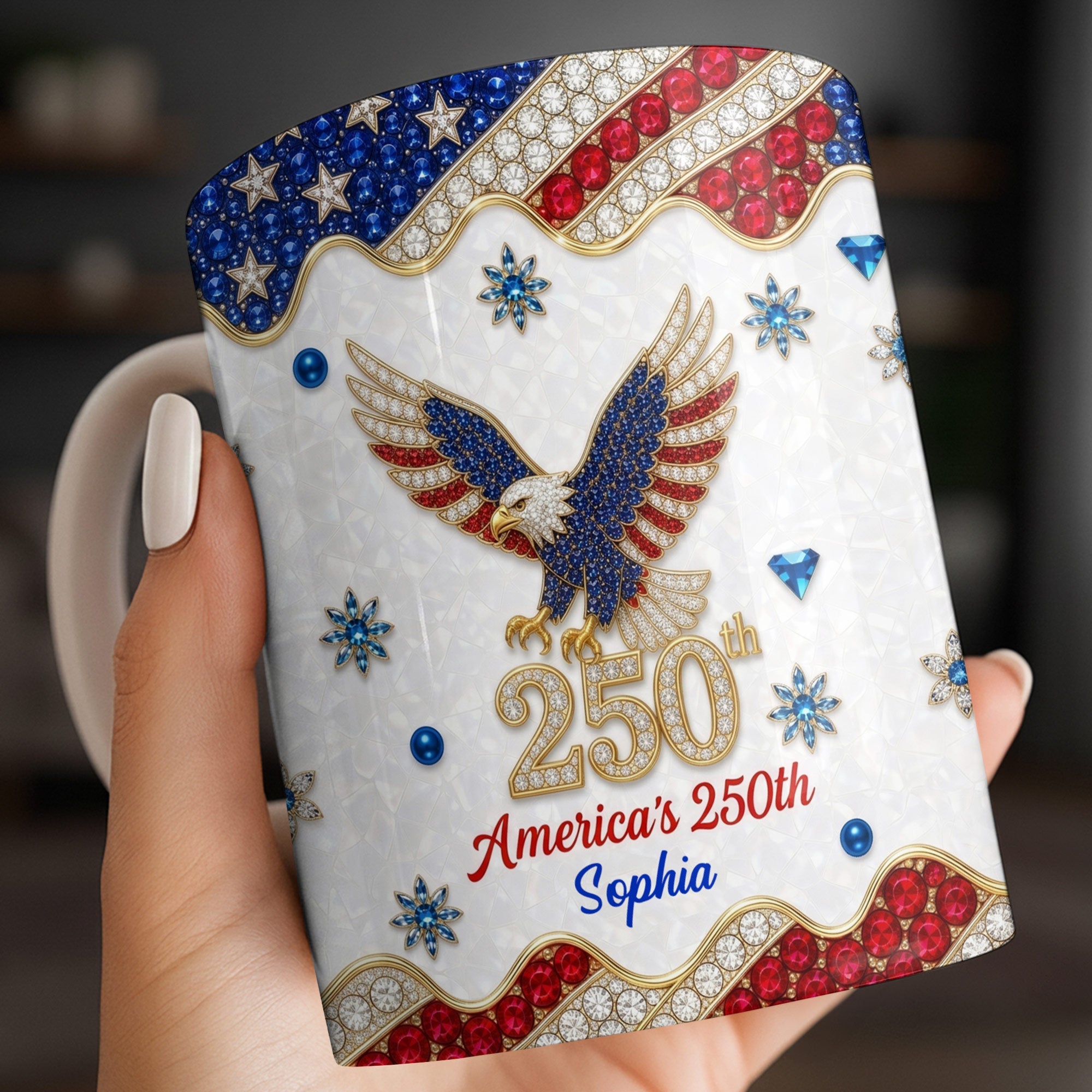 Personalized Bald Eagle Coffee Mug American Flag Gift for Dad Edge-to-edge Mug GradoCreations