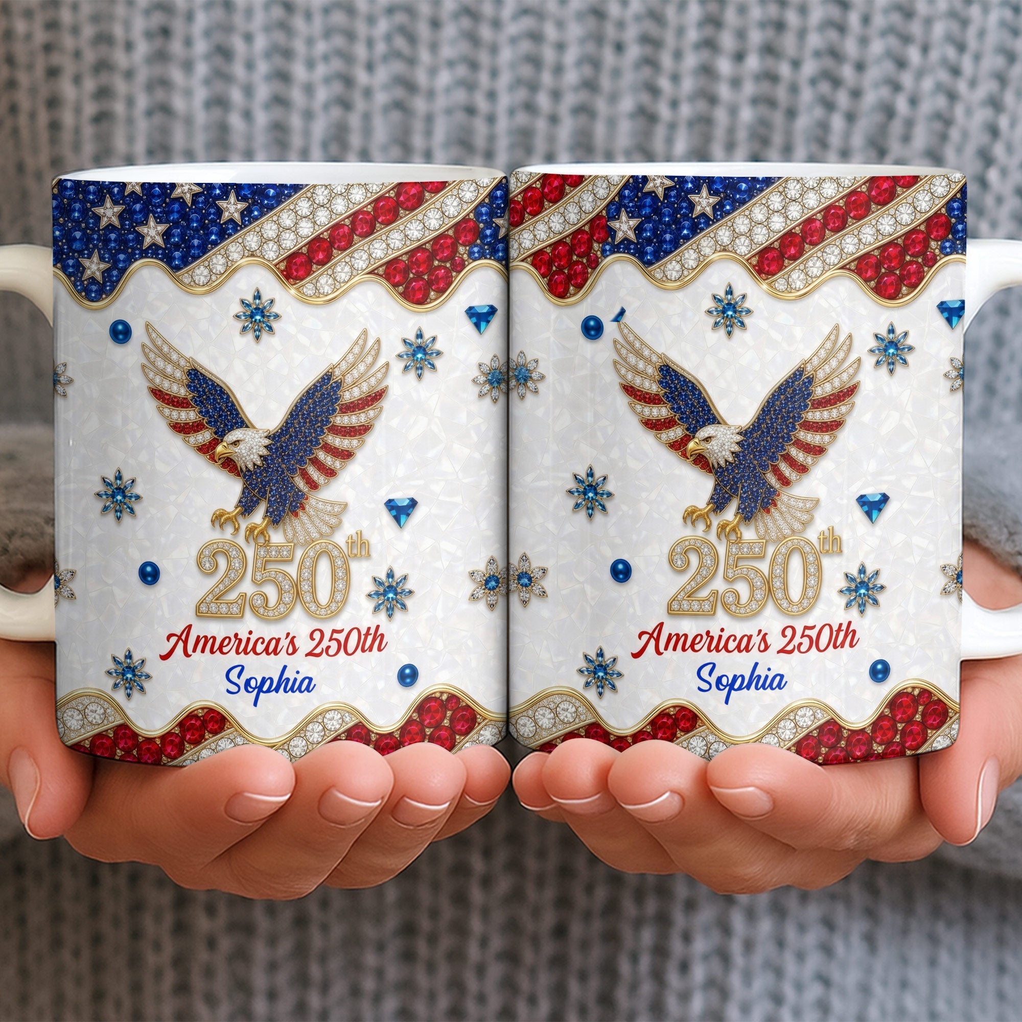 Personalized Bald Eagle Coffee Mug American Flag Gift for Dad Edge-to-edge Mug GradoCreations