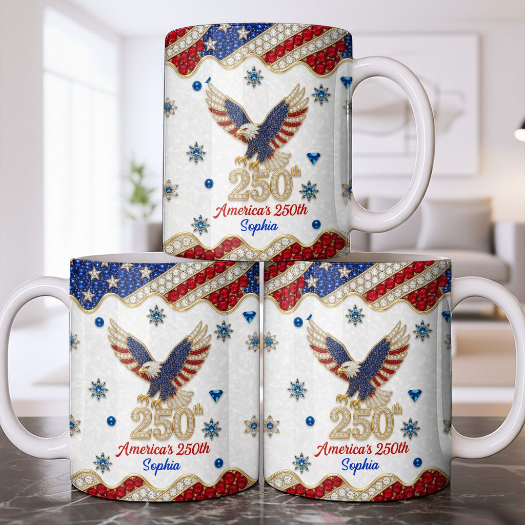 Personalized Bald Eagle Coffee Mug American Flag Gift for Dad Edge-to-edge Mug GradoCreations