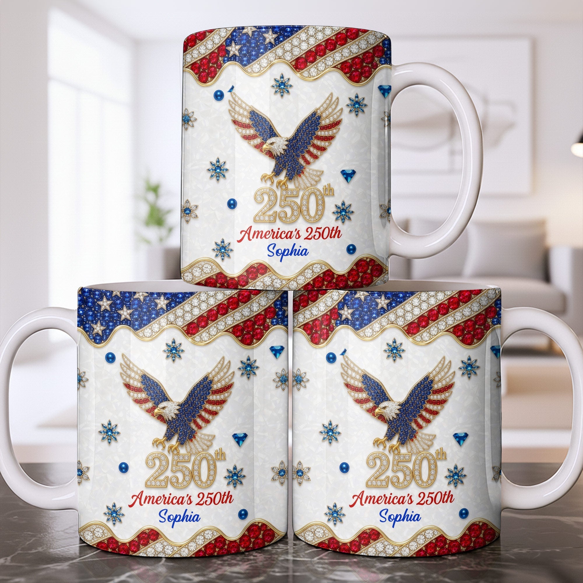 Personalized Bald Eagle Coffee Mug American Flag Gift for Dad Edge-to-edge Mug GradoCreations