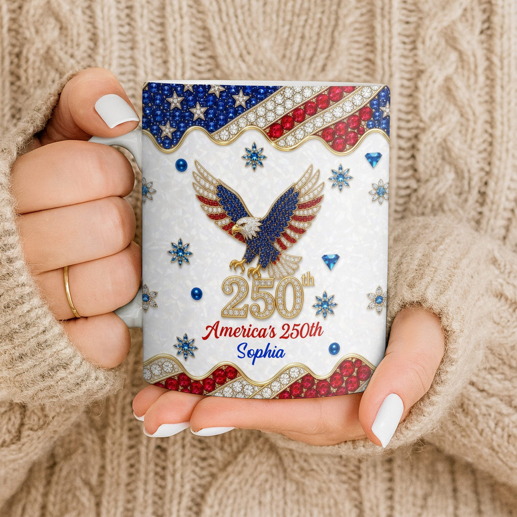 Personalized Bald Eagle Coffee Mug American Flag Gift for Dad Edge-to-edge Mug GradoCreations