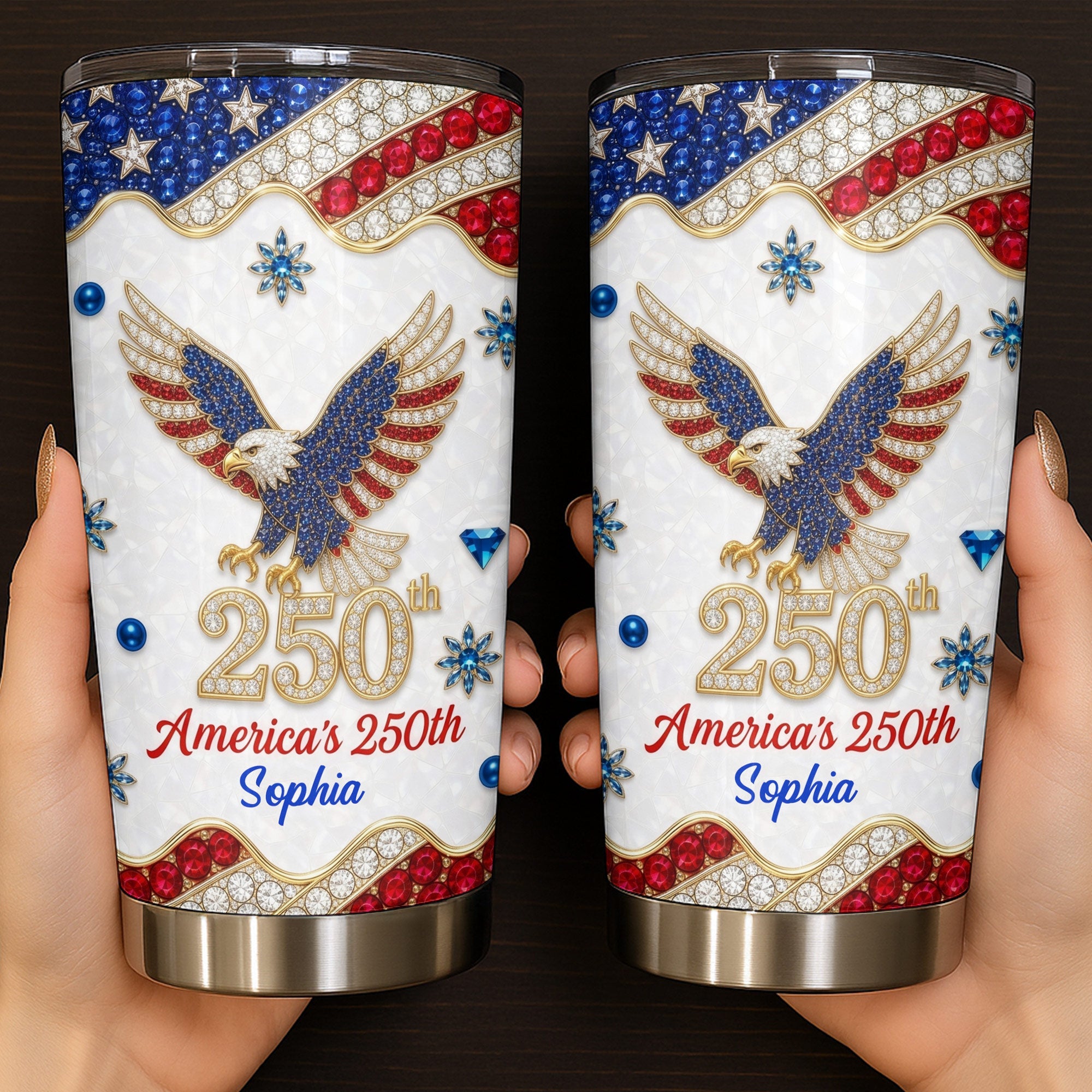Personalized 4th of July Stainless Steel Tumbler Custom Name Eagle Gift