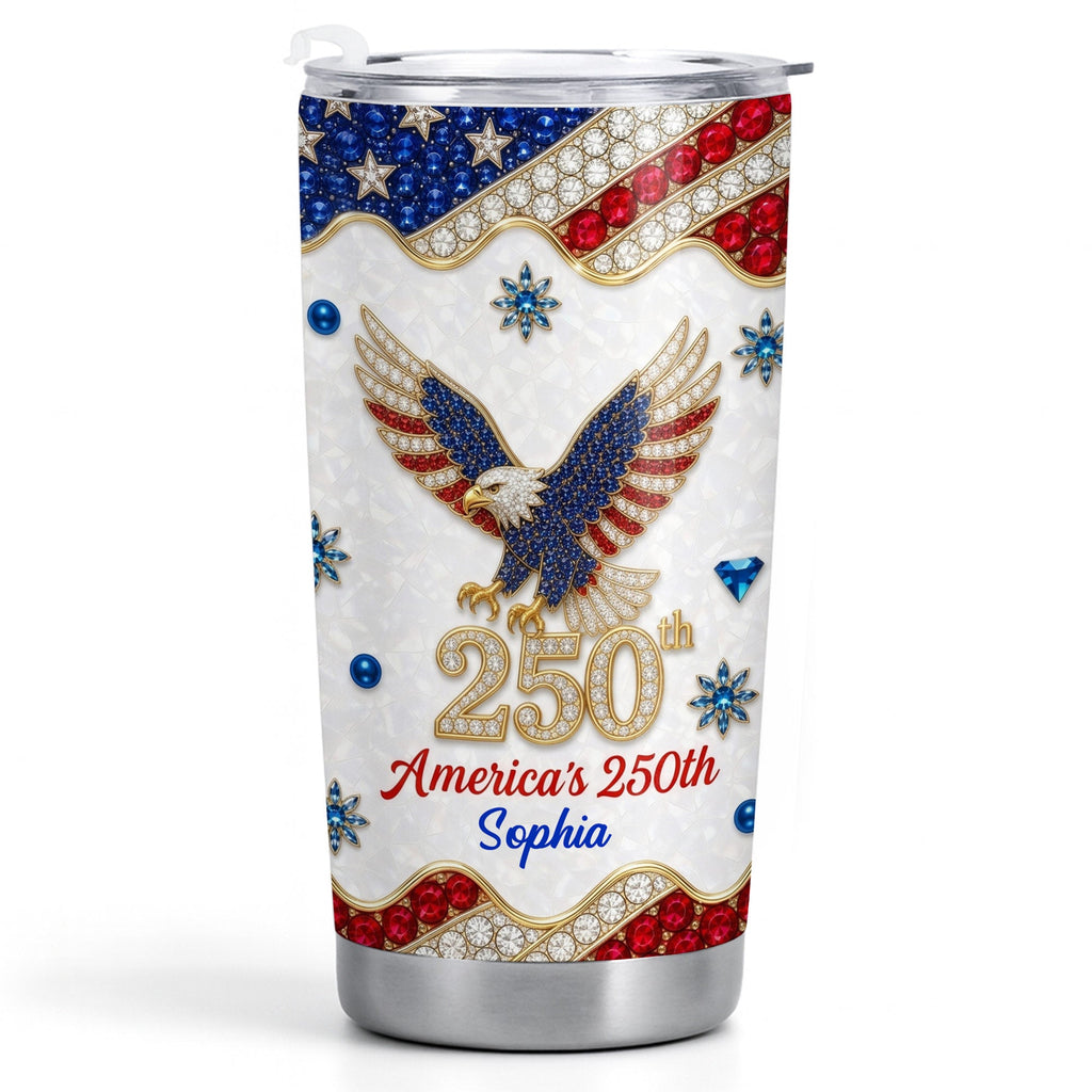 Personalized 4th of July Stainless Steel Tumbler Custom Name Eagle Gift Tumbler GradoCreations