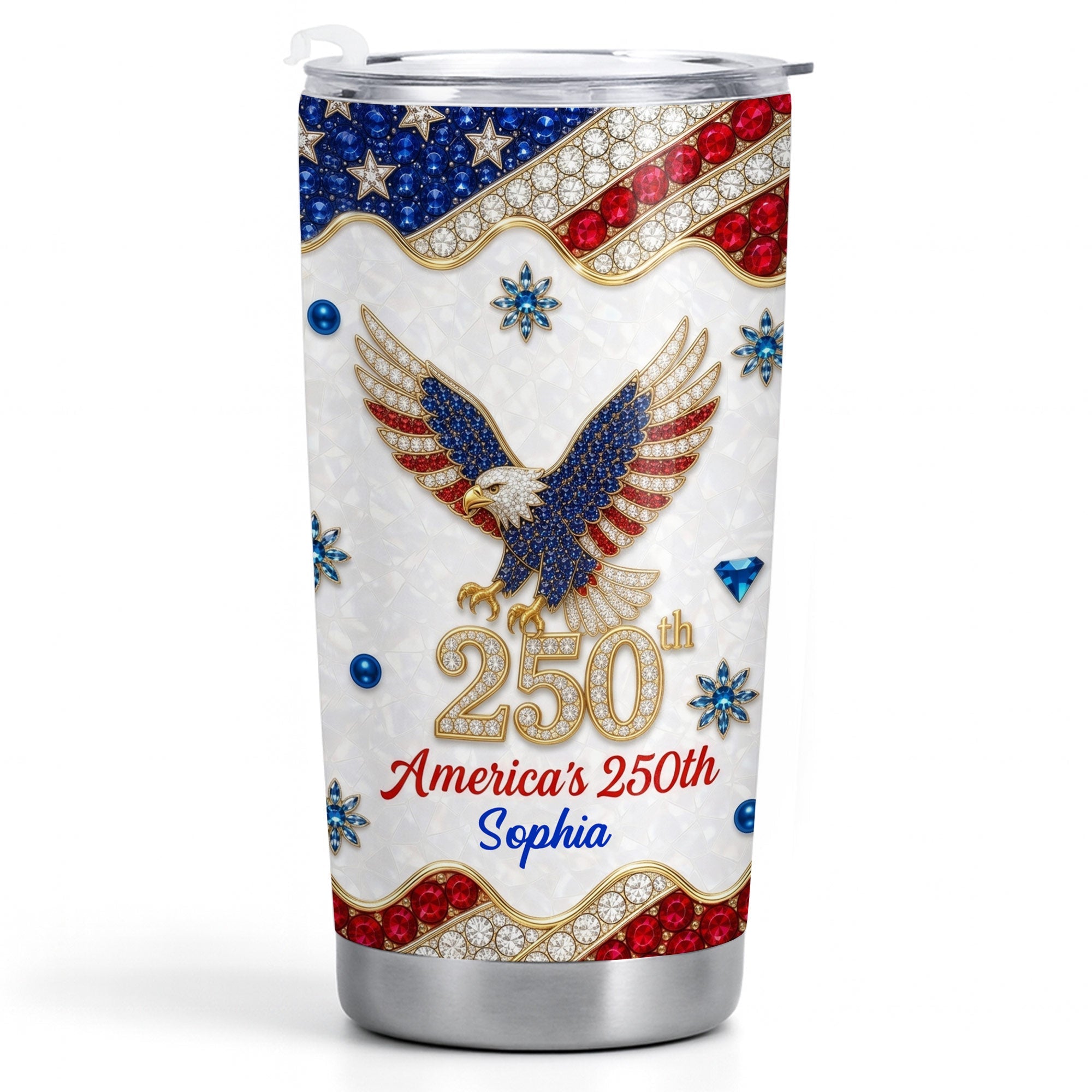 Personalized 4th of July Stainless Steel Tumbler Custom Name Eagle Gift Tumbler GradoCreations