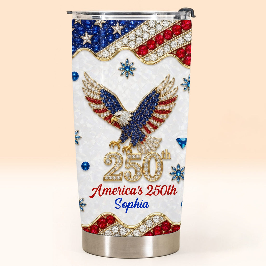 Personalized 4th of July Stainless Steel Tumbler Custom Name Eagle Gift Tumbler GradoCreations