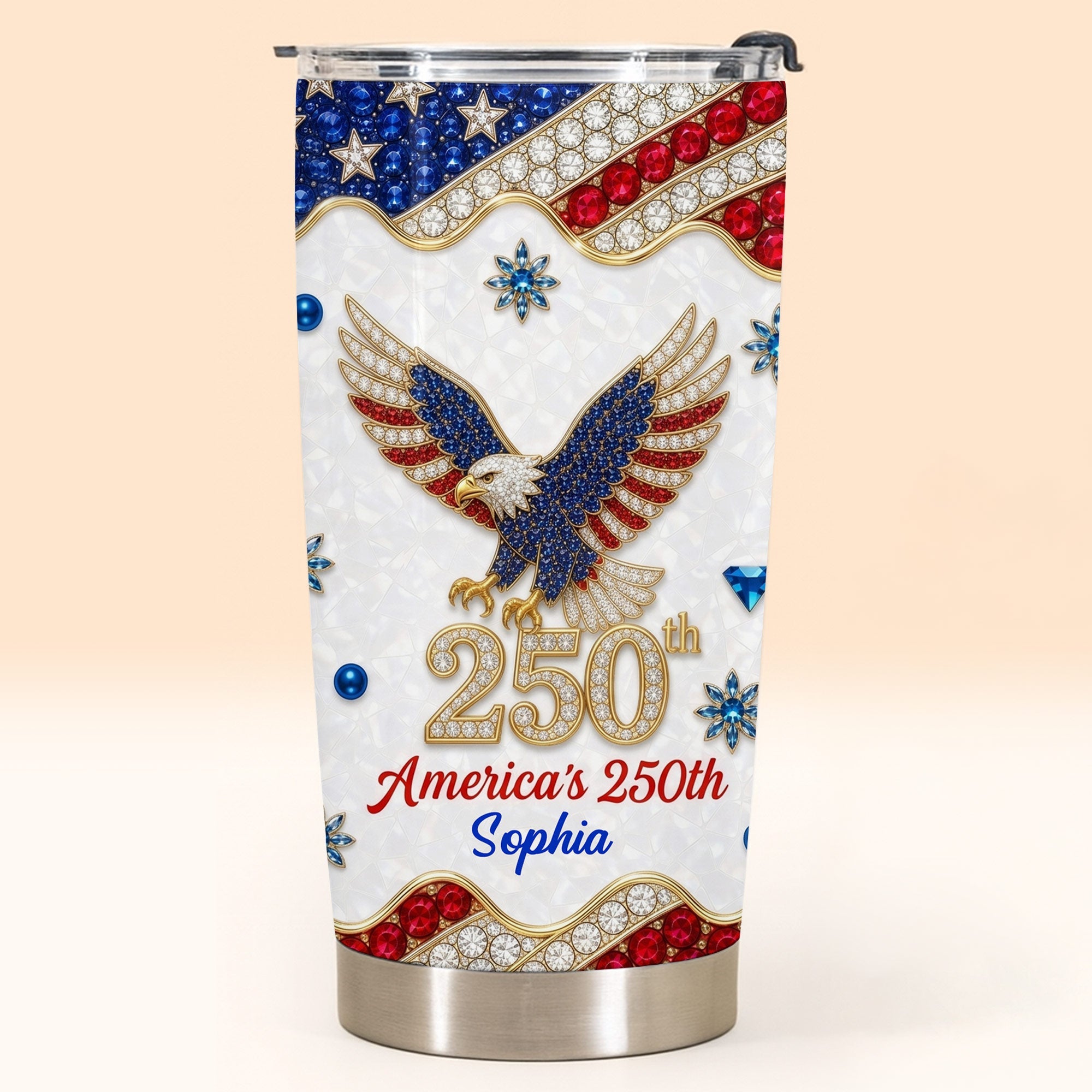 Personalized 4th of July Stainless Steel Tumbler Custom Name Eagle Gift Tumbler GradoCreations