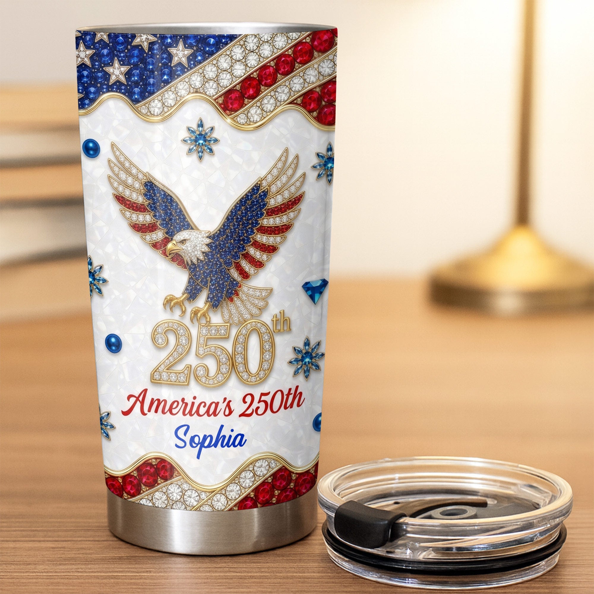 Personalized 4th of July Stainless Steel Tumbler Custom Name Eagle Gift