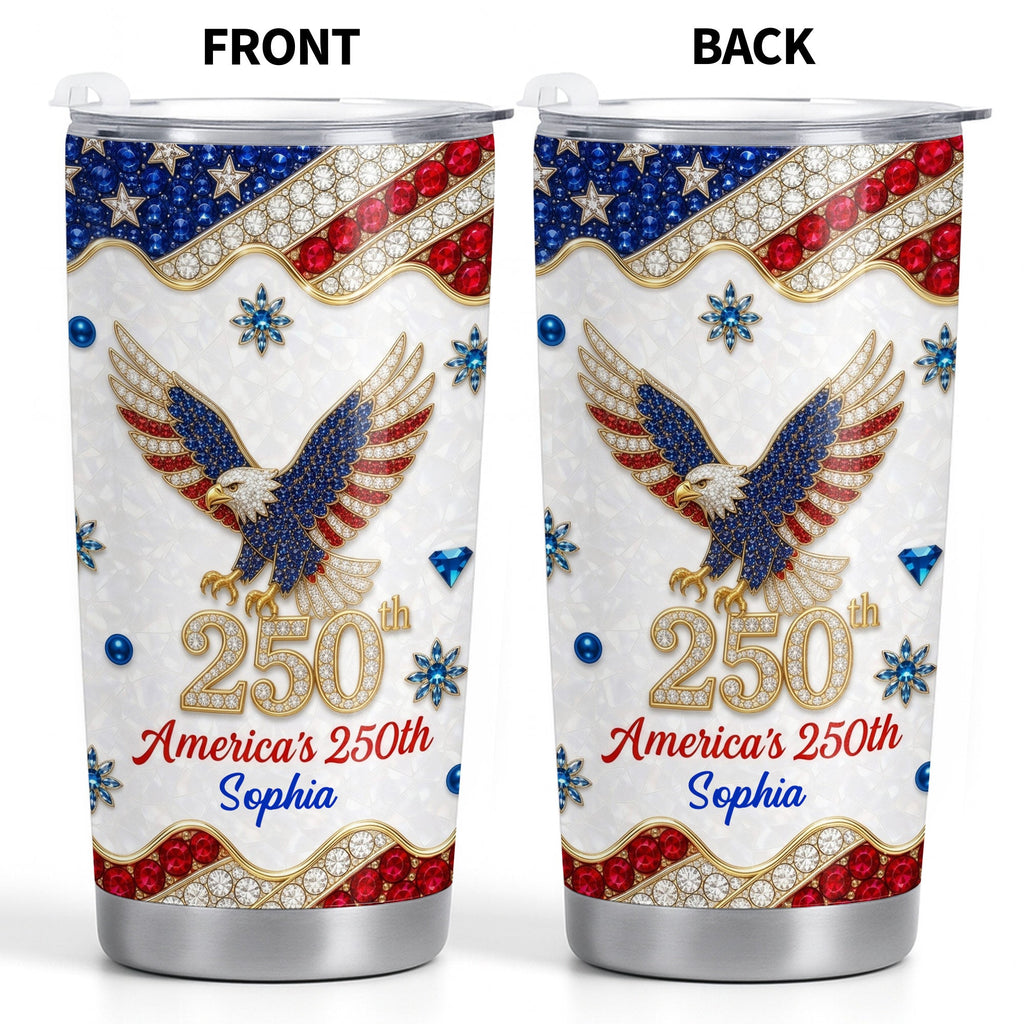 Personalized 4th of July Stainless Steel Tumbler Custom Name Eagle Gift Tumbler GradoCreations