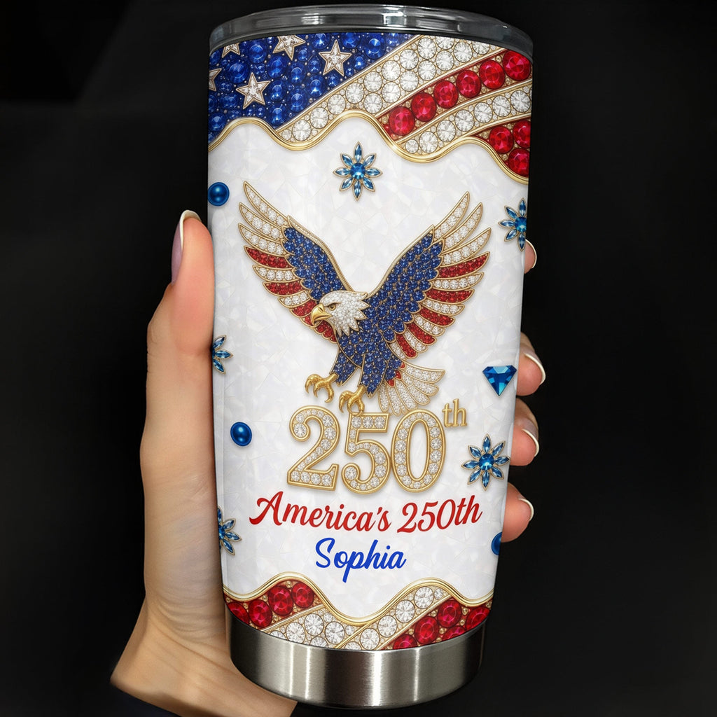 Personalized 4th of July Stainless Steel Tumbler Custom Name Eagle Gift Tumbler GradoCreations