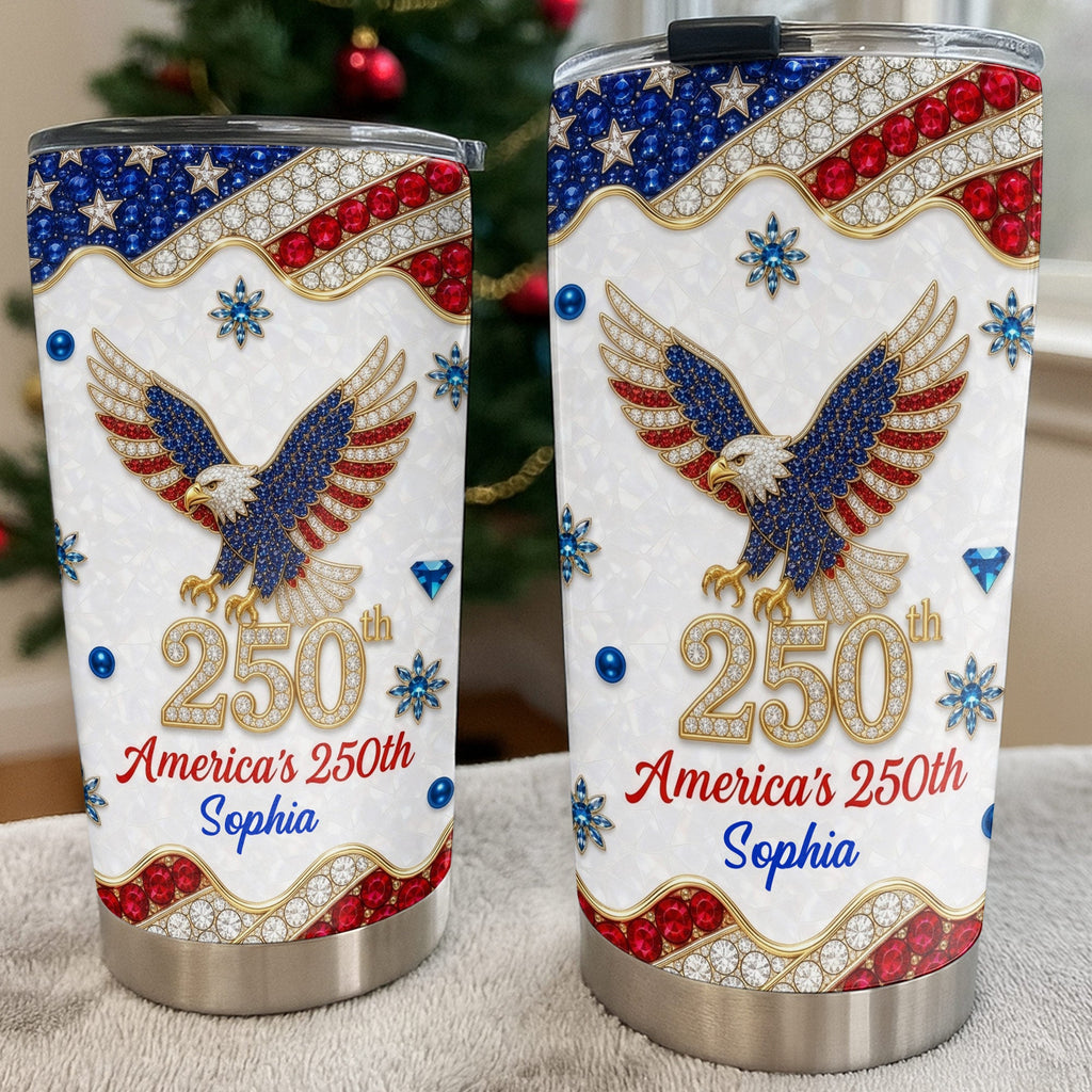 Personalized 4th of July Stainless Steel Tumbler Custom Name Eagle Gift Tumbler GradoCreations