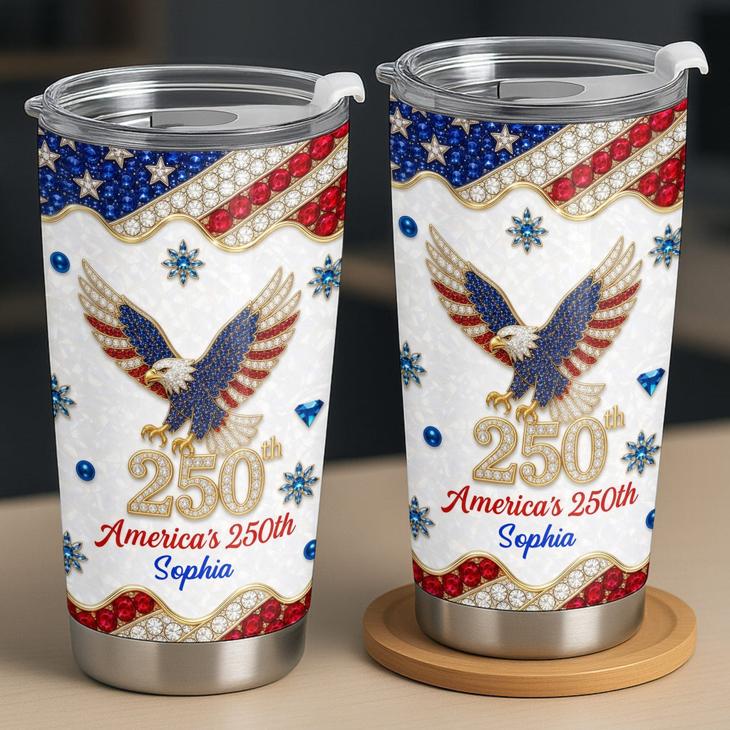 Personalized 4th of July Stainless Steel Tumbler Custom Name Eagle Gift Tumbler GradoCreations