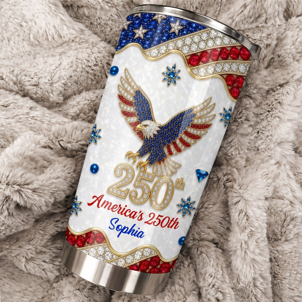 Personalized 4th of July Stainless Steel Tumbler Custom Name Eagle Gift Tumbler GradoCreations