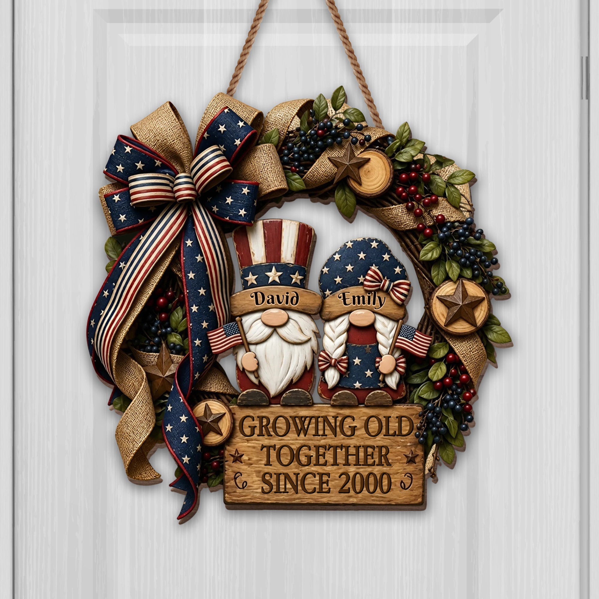 Personalized Patriotic Gnome Wood Sign Custom Gift for Couple Wood Sign GradoCreations