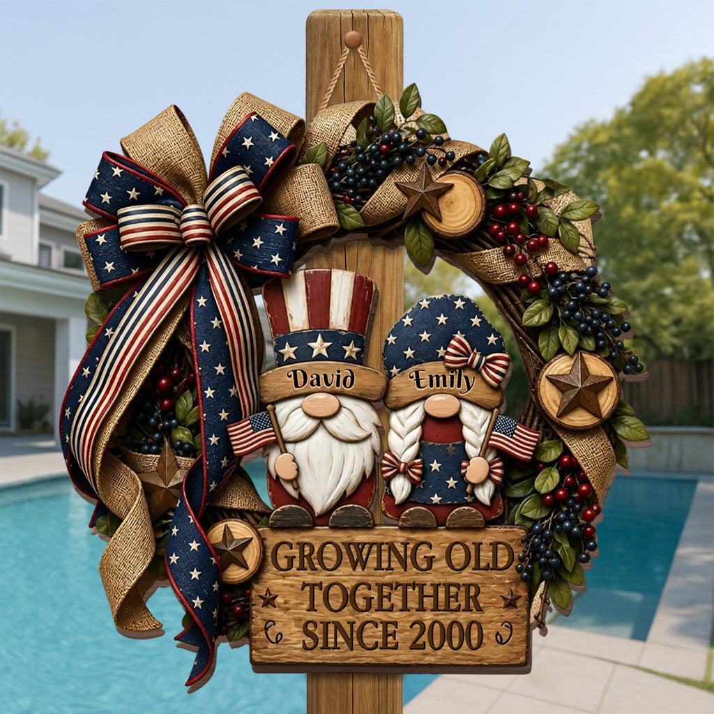 Personalized Patriotic Gnome Wood Sign Custom Gift for Couple Wood Sign GradoCreations