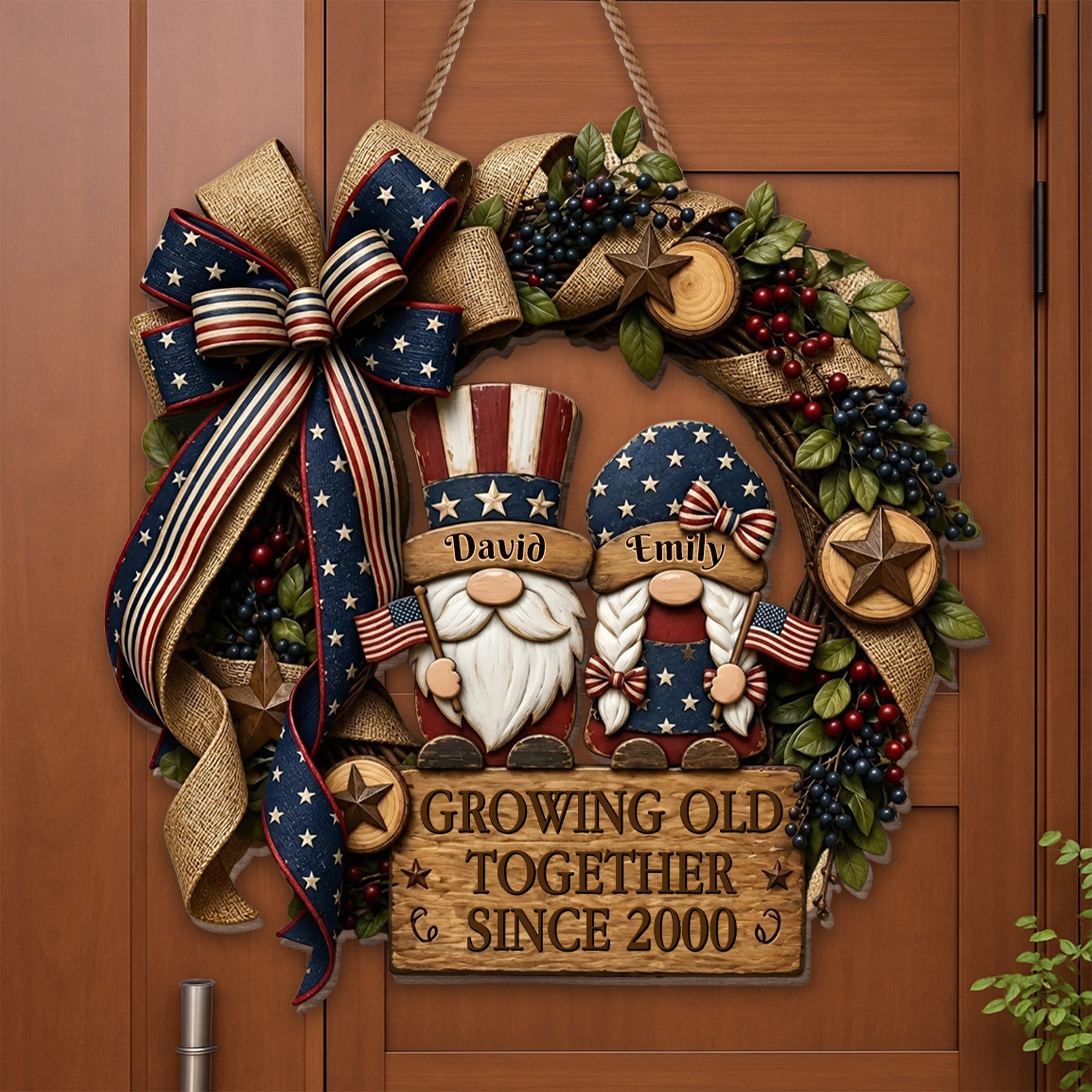 Personalized Patriotic Gnome Wood Sign Custom Gift for Couple Wood Sign GradoCreations