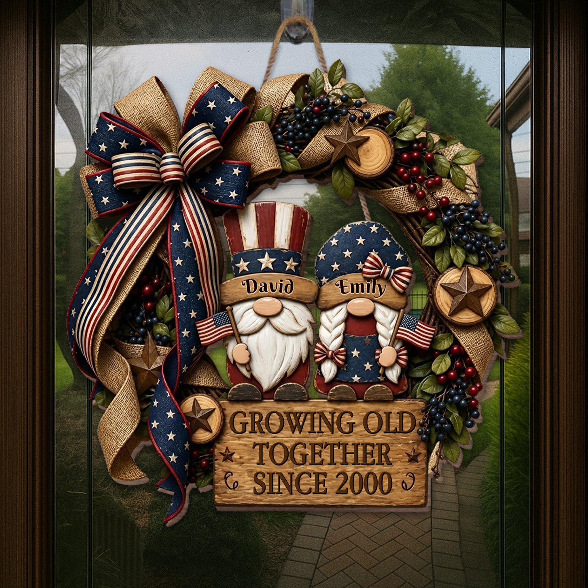 Personalized Patriotic Gnome Wood Sign Custom Gift for Couple Wood Sign GradoCreations