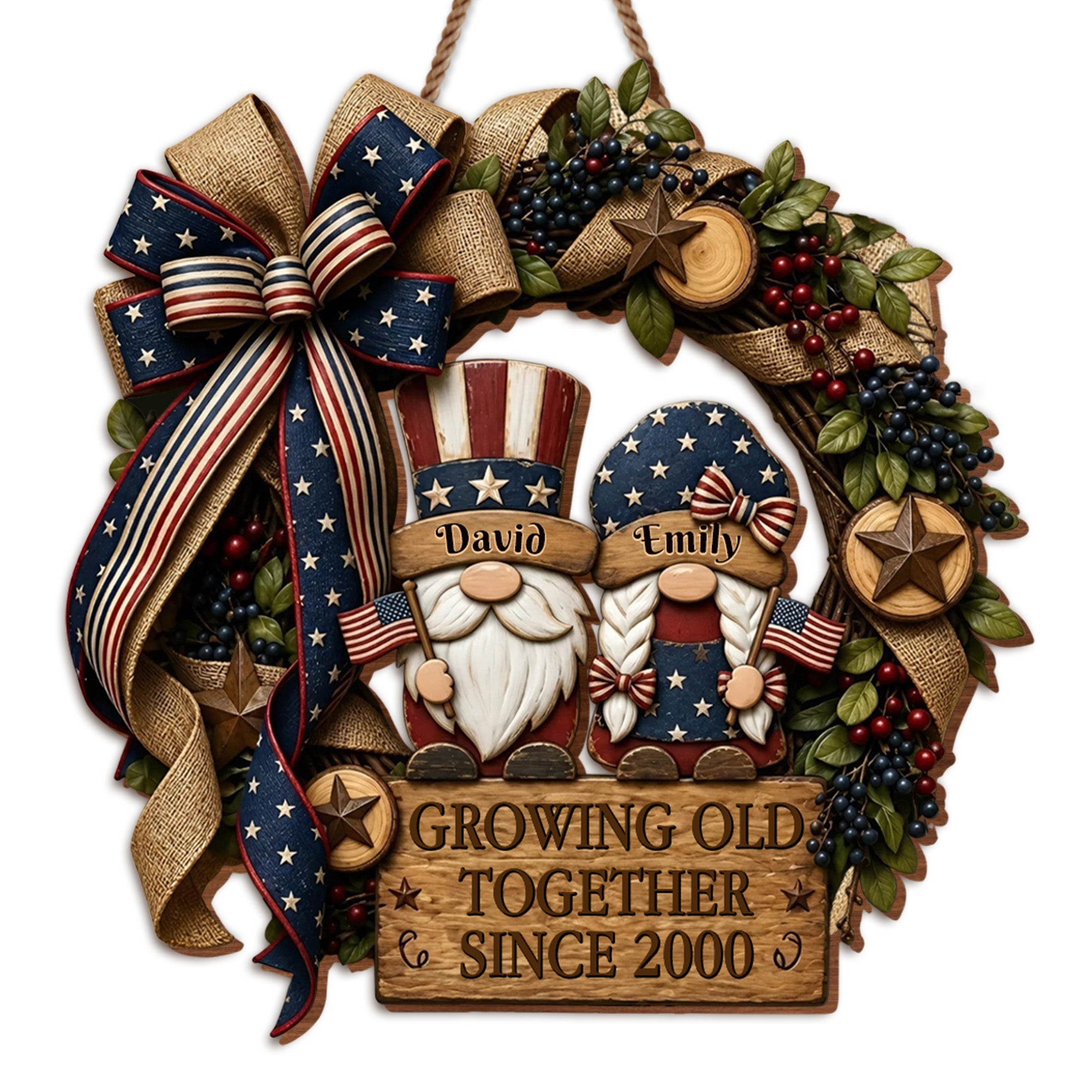 Personalized Patriotic Gnome Wood Sign Custom Gift for Couple Wood Sign GradoCreations