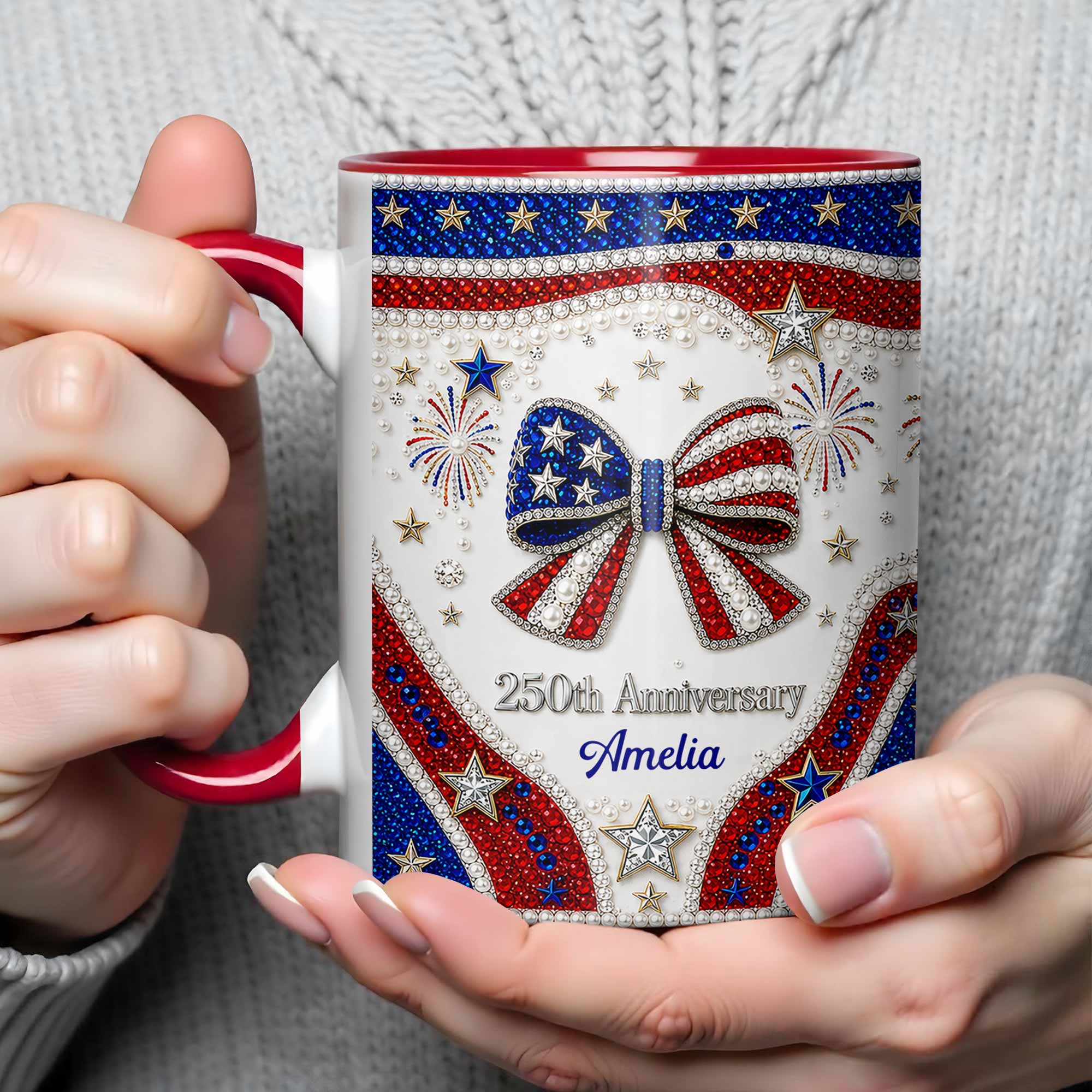 Personalized Accent Mug USA Flag Design Custom Gift for Couples Accent Mug GradoCreations