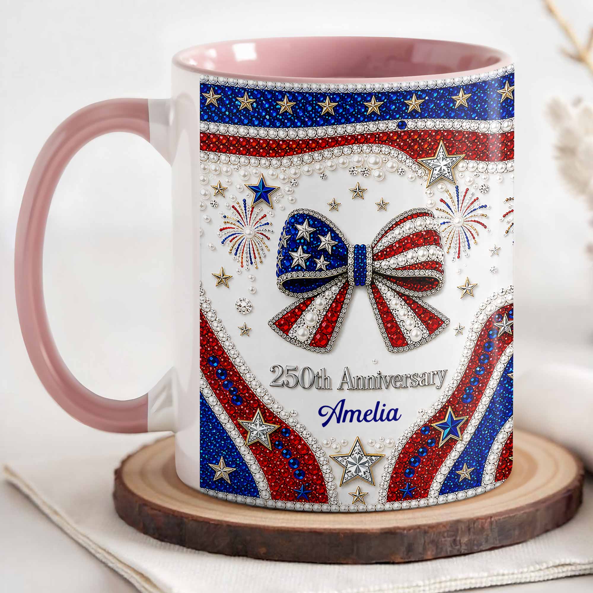 Personalized Accent Mug USA Flag Design Custom Gift for Couples Accent Mug GradoCreations