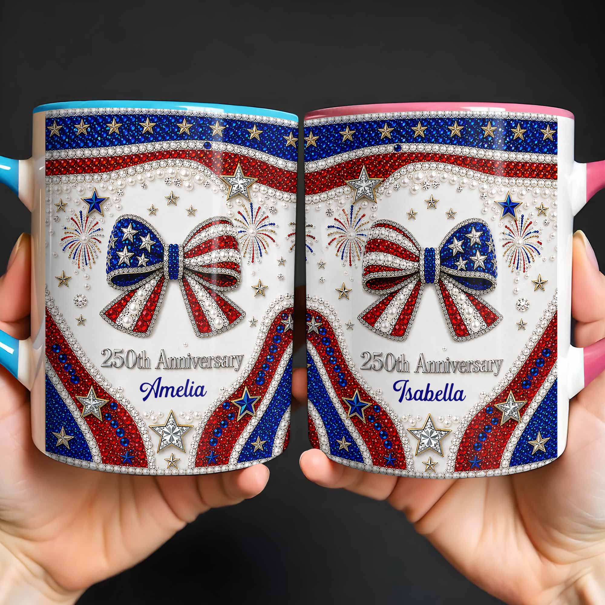 Personalized Accent Mug USA Flag Design Custom Gift for Couples Accent Mug GradoCreations