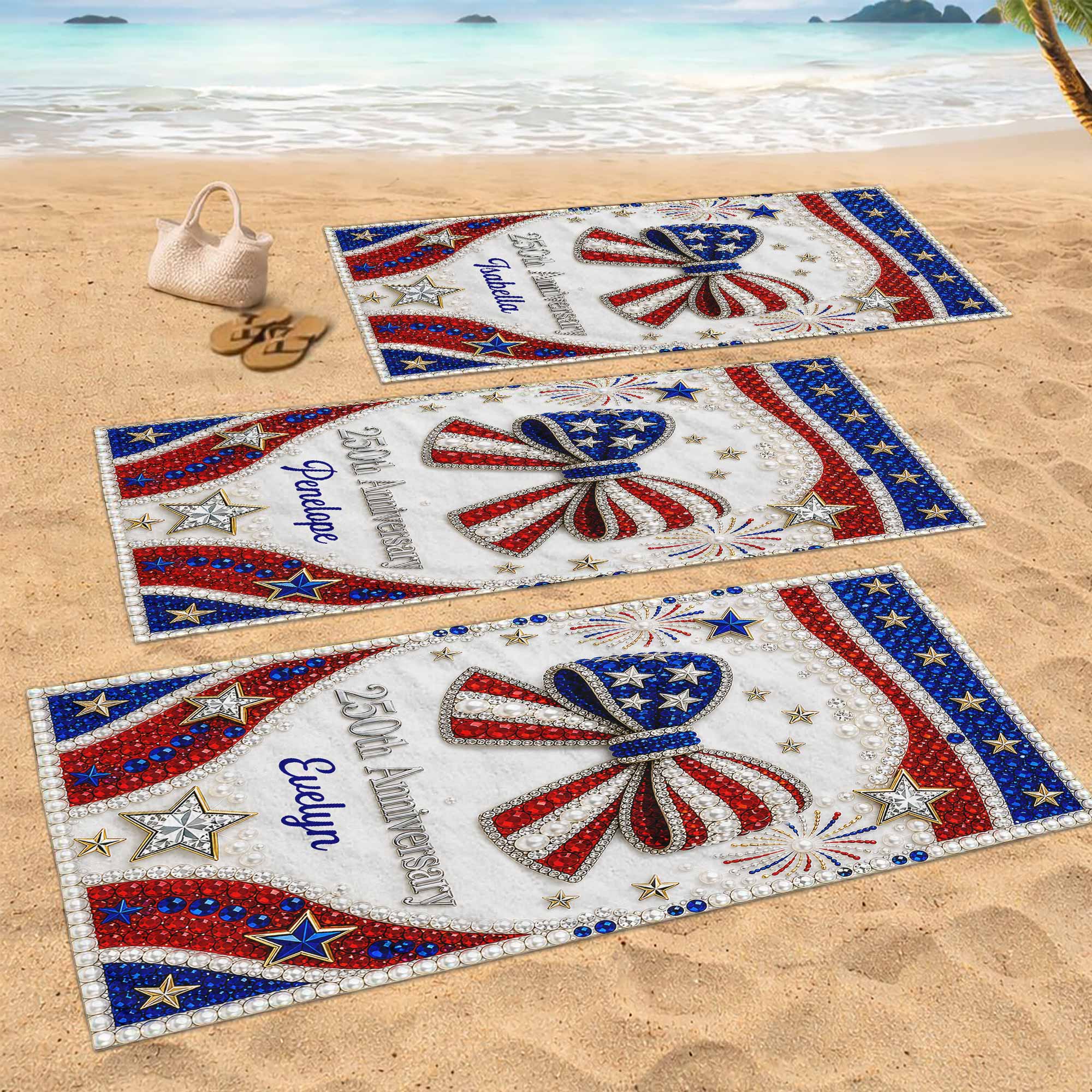 Personalized 4th of July Beach Towel Custom Name USA Flag Beach Towels GradoCreations