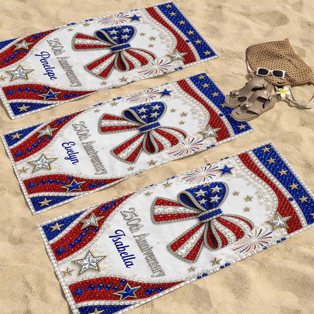 Personalized 4th of July Beach Towel Custom Name USA Flag Beach Towels GradoCreations