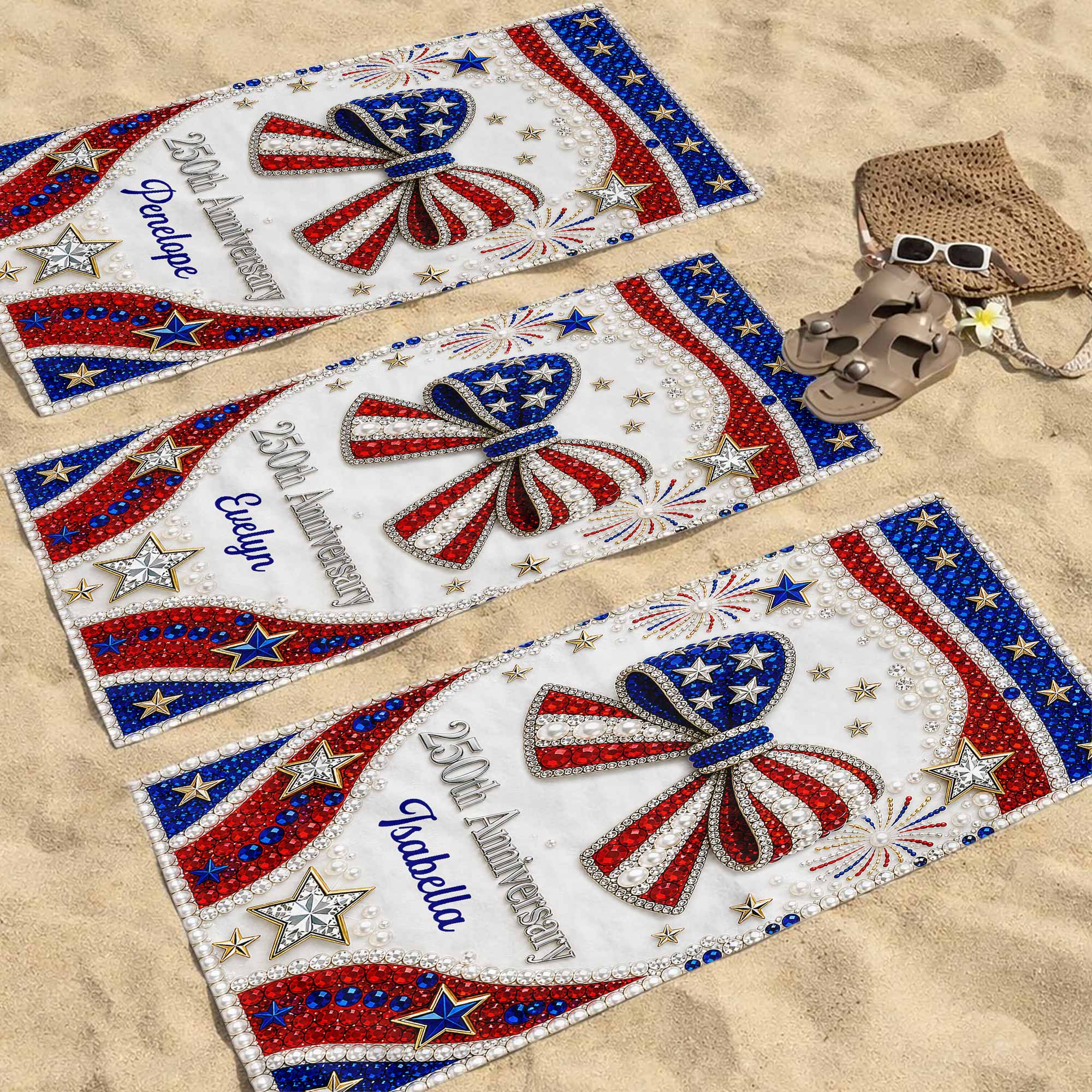 Personalized 4th of July Beach Towel Custom Name USA Flag Beach Towels GradoCreations