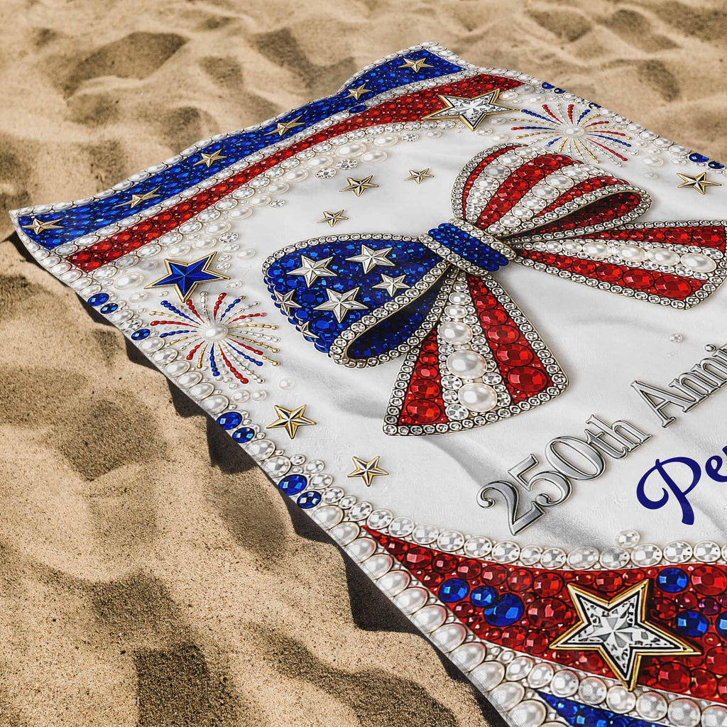 Personalized 4th of July Beach Towel Custom Name USA Flag Beach Towels GradoCreations