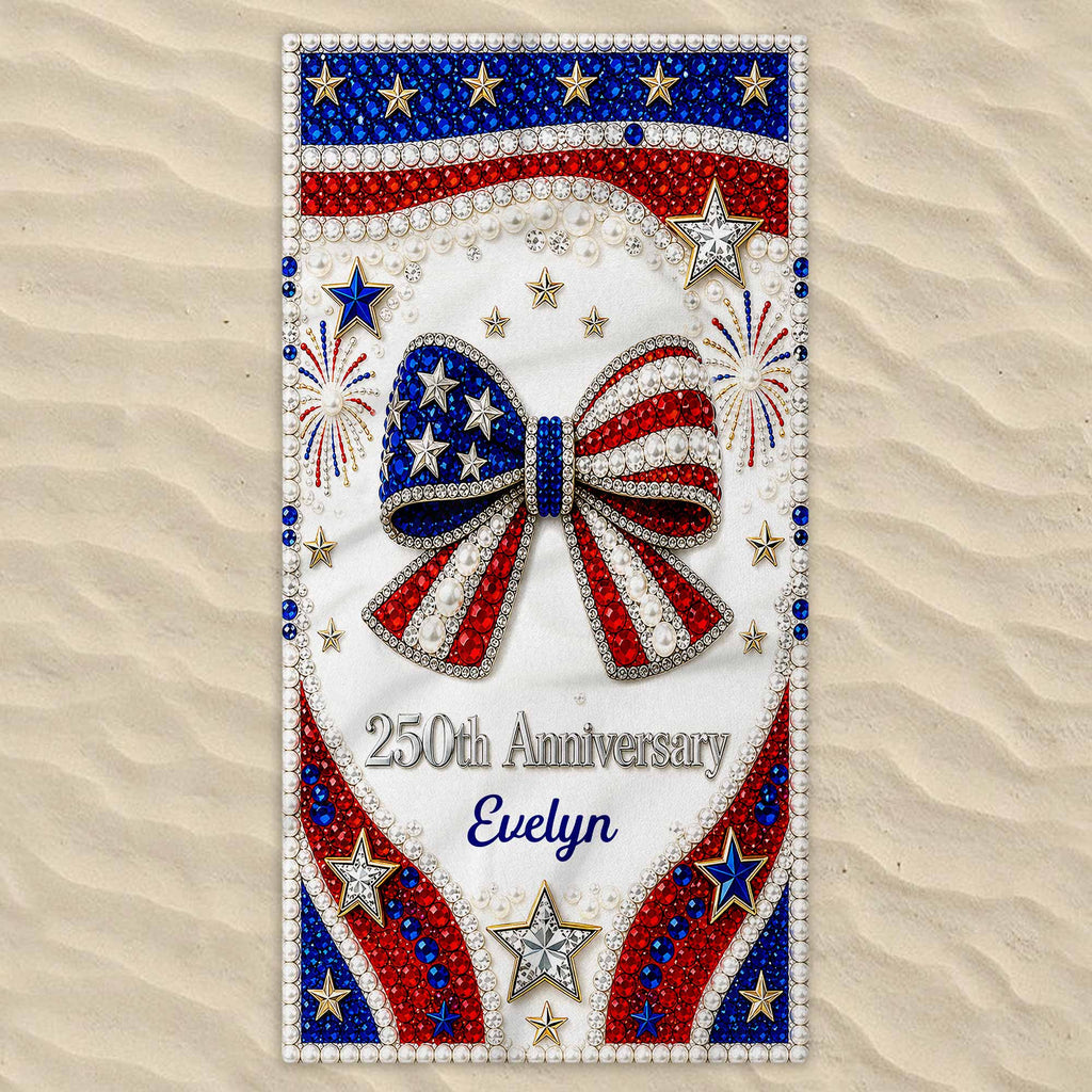 Personalized 4th of July Beach Towel Custom Name USA Flag Beach Towels GradoCreations