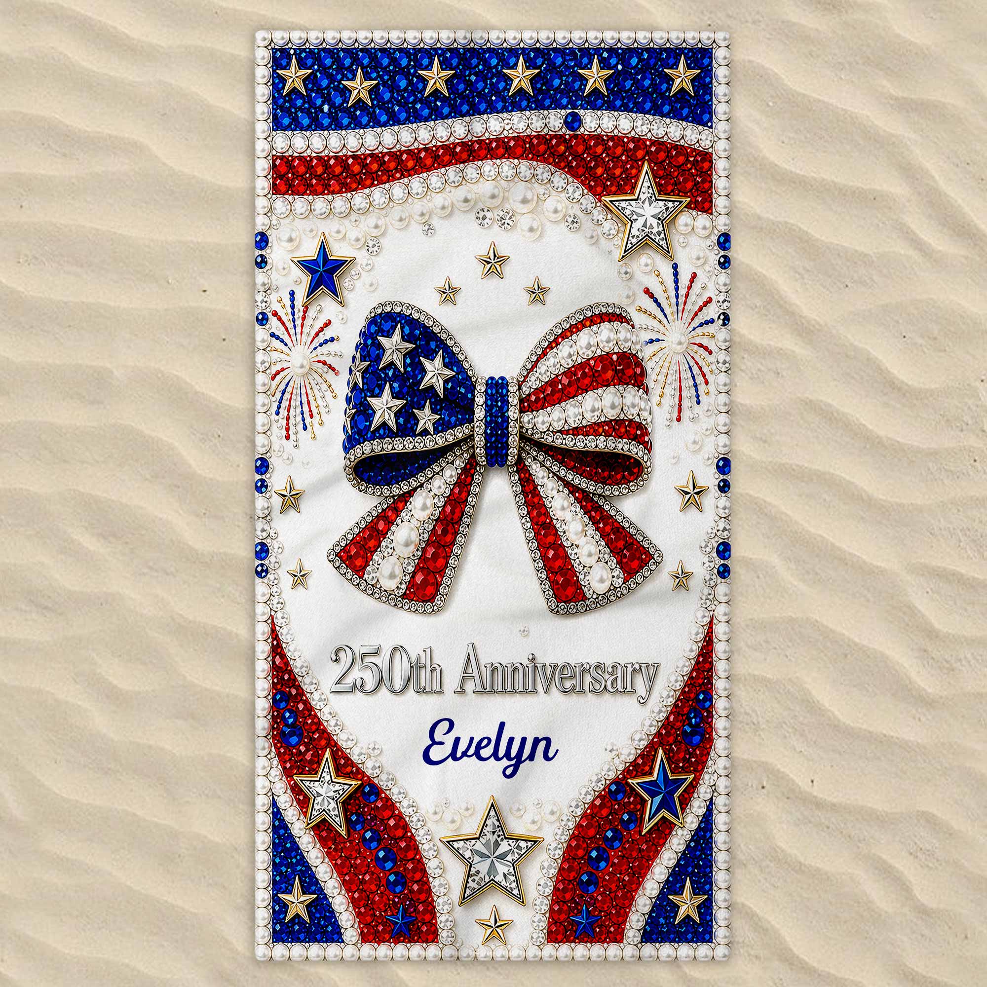 Personalized 4th of July Beach Towel Custom Name USA Flag Beach Towels GradoCreations