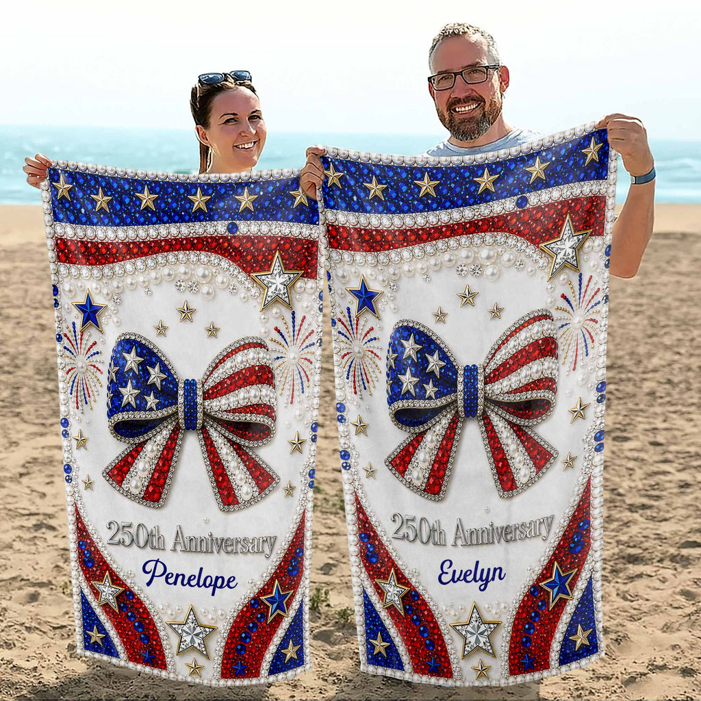 Personalized 4th of July Beach Towel Custom Name USA Flag Beach Towels GradoCreations