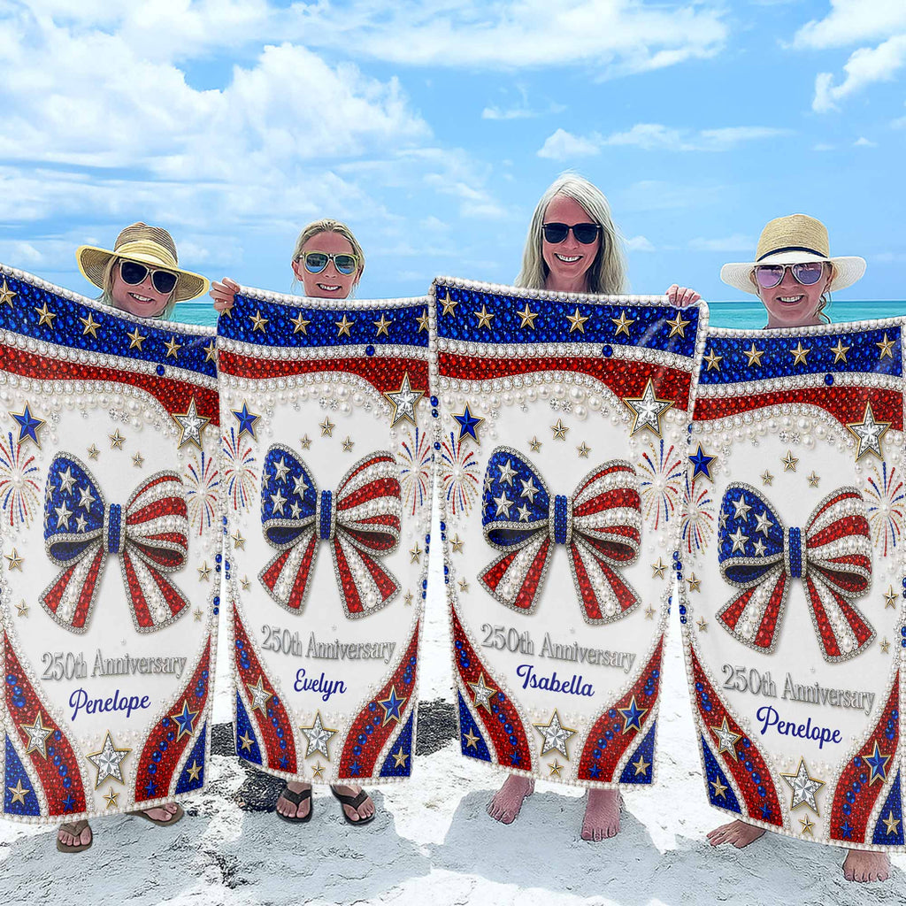 Personalized 4th of July Beach Towel Custom Name USA Flag Beach Towels GradoCreations