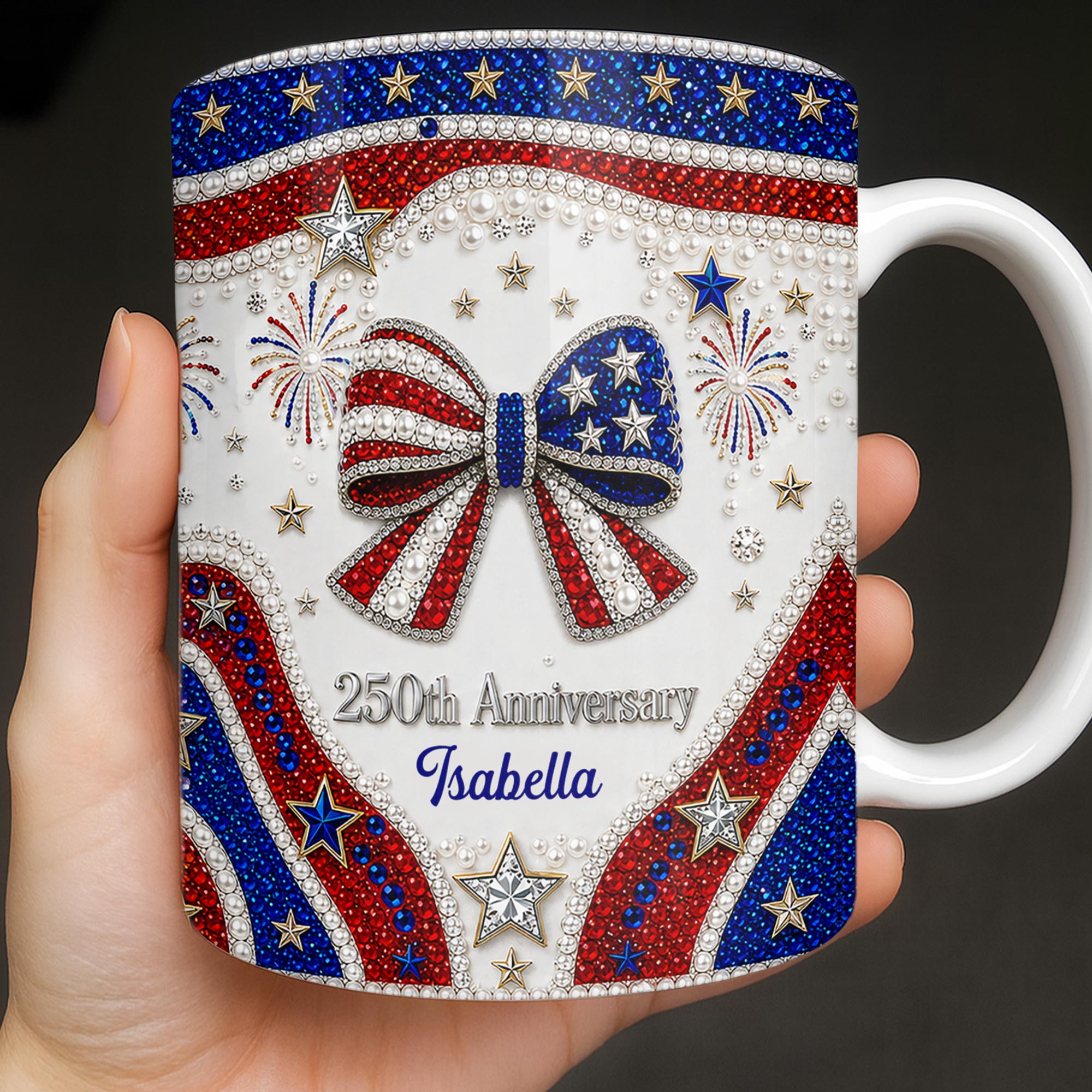 Personalized USA 250th Anniversary Rhinestone Coffee Mug Custom Name Gift Edge-to-edge Mug GradoCreations