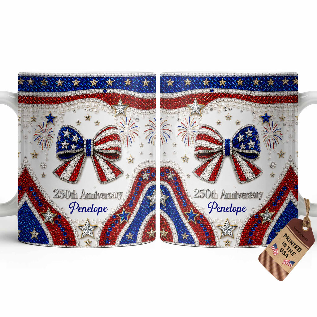 Personalized USA 250th Anniversary Rhinestone Coffee Mug Custom Name Gift Edge-to-edge Mug GradoCreations