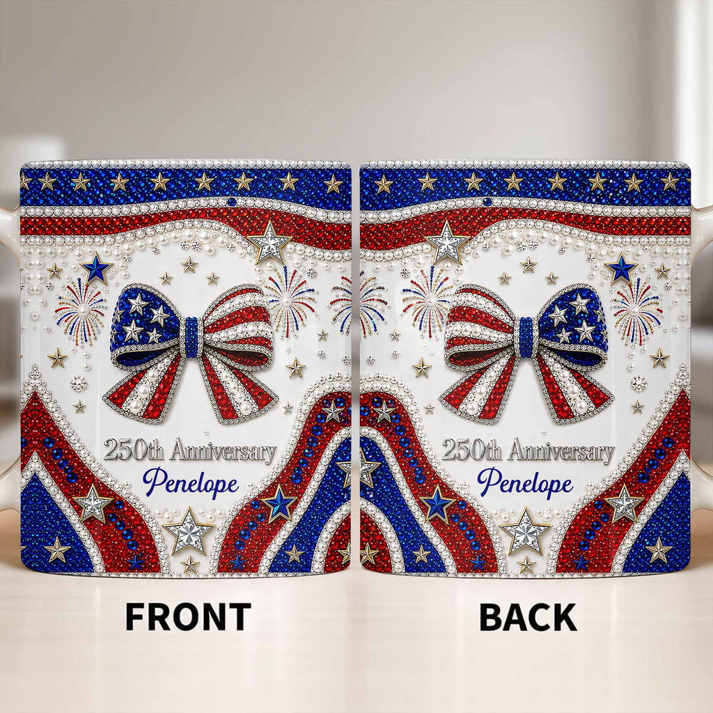 Personalized USA 250th Anniversary Rhinestone Coffee Mug Custom Name Gift Edge-to-edge Mug GradoCreations