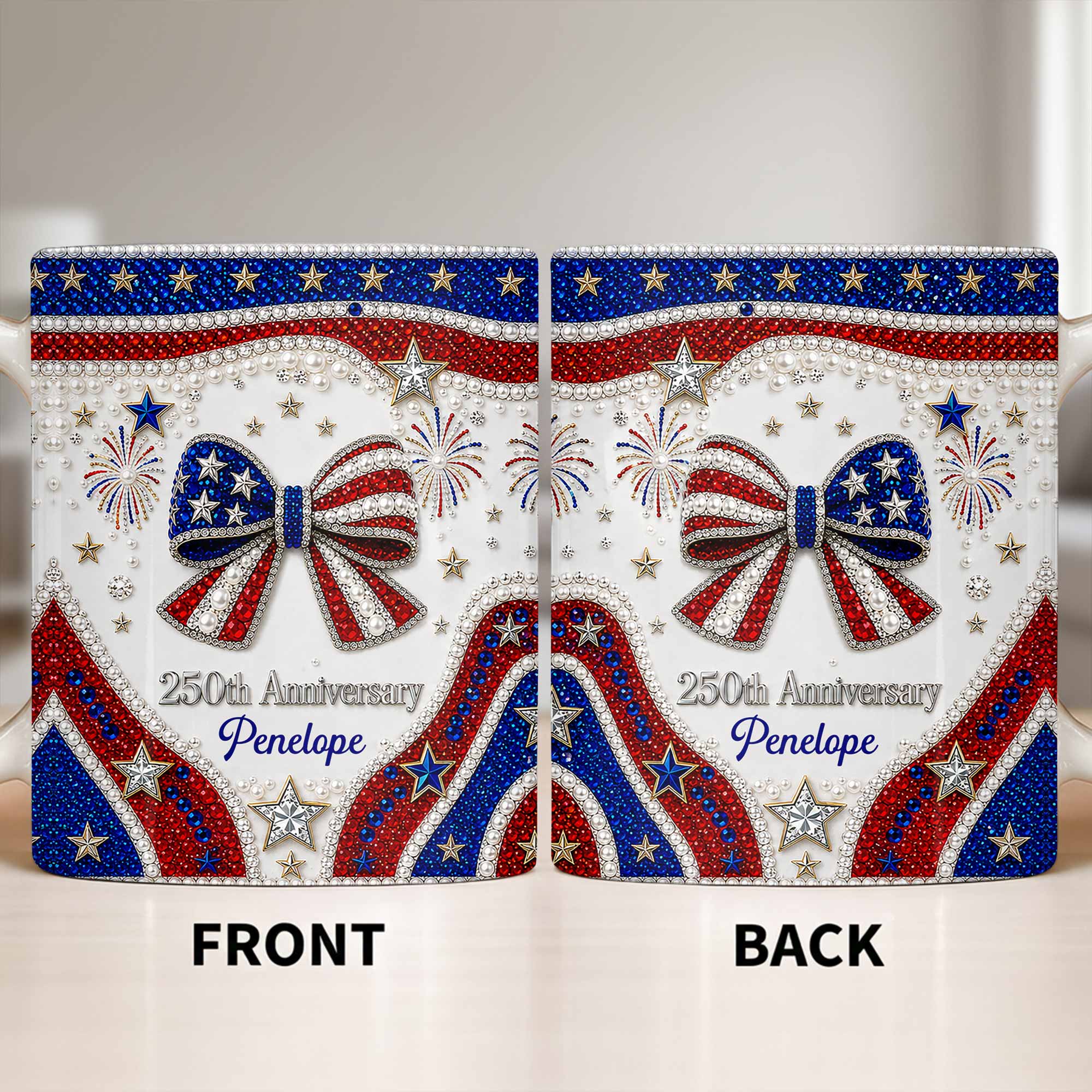 Personalized USA 250th Anniversary Rhinestone Coffee Mug Custom Name Gift Edge-to-edge Mug GradoCreations
