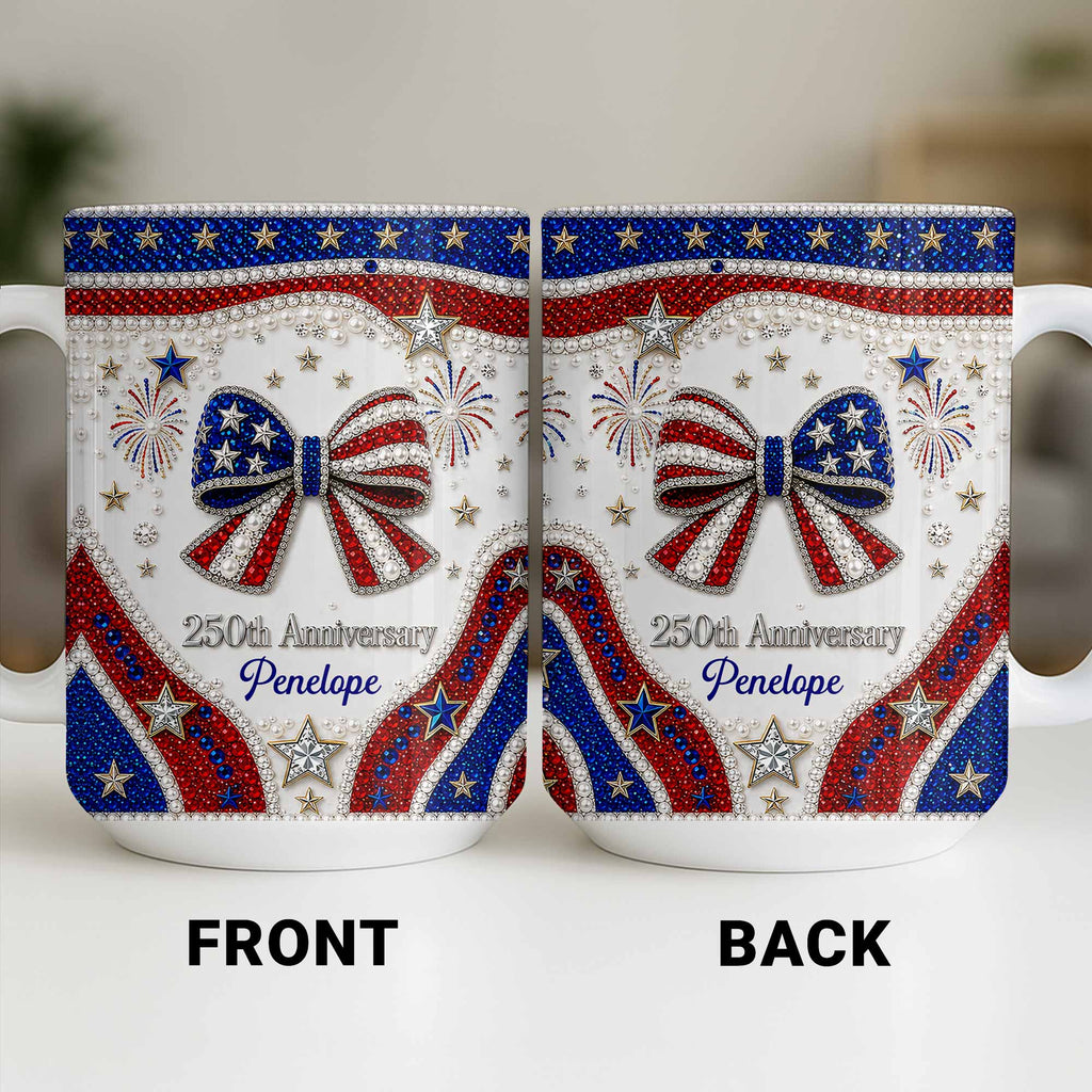 Personalized USA 250th Anniversary Rhinestone Coffee Mug Custom Name Gift Edge-to-edge Mug GradoCreations