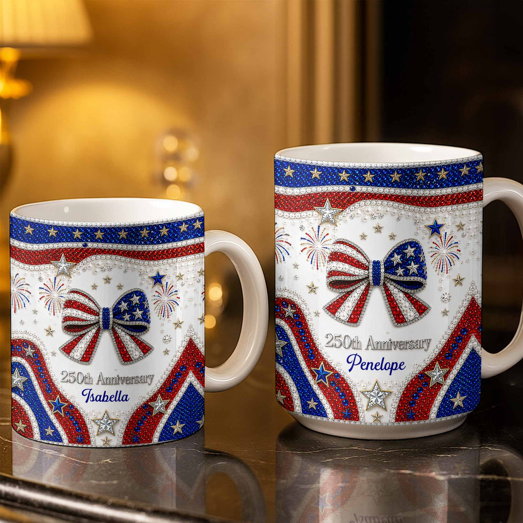 Personalized USA 250th Anniversary Rhinestone Coffee Mug Custom Name Gift Edge-to-edge Mug GradoCreations