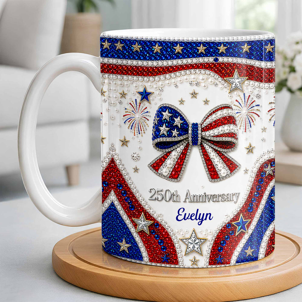 Personalized USA 250th Anniversary Rhinestone Coffee Mug Custom Name Gift Edge-to-edge Mug GradoCreations