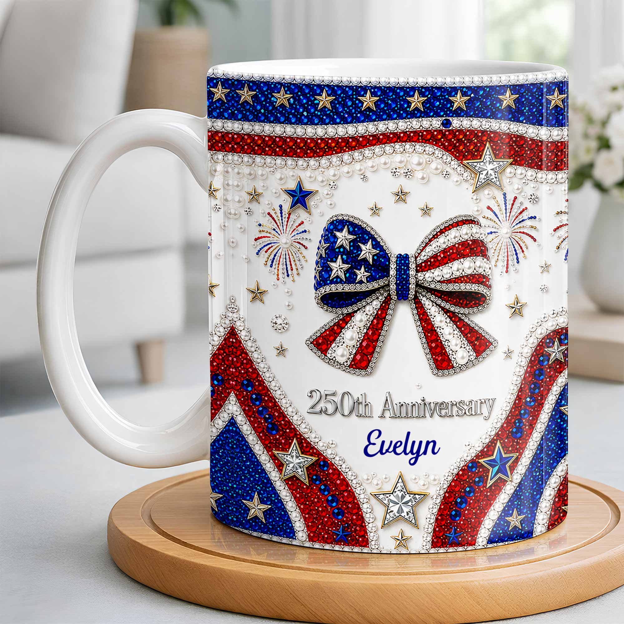 Personalized USA 250th Anniversary Rhinestone Coffee Mug Custom Name Gift Edge-to-edge Mug GradoCreations