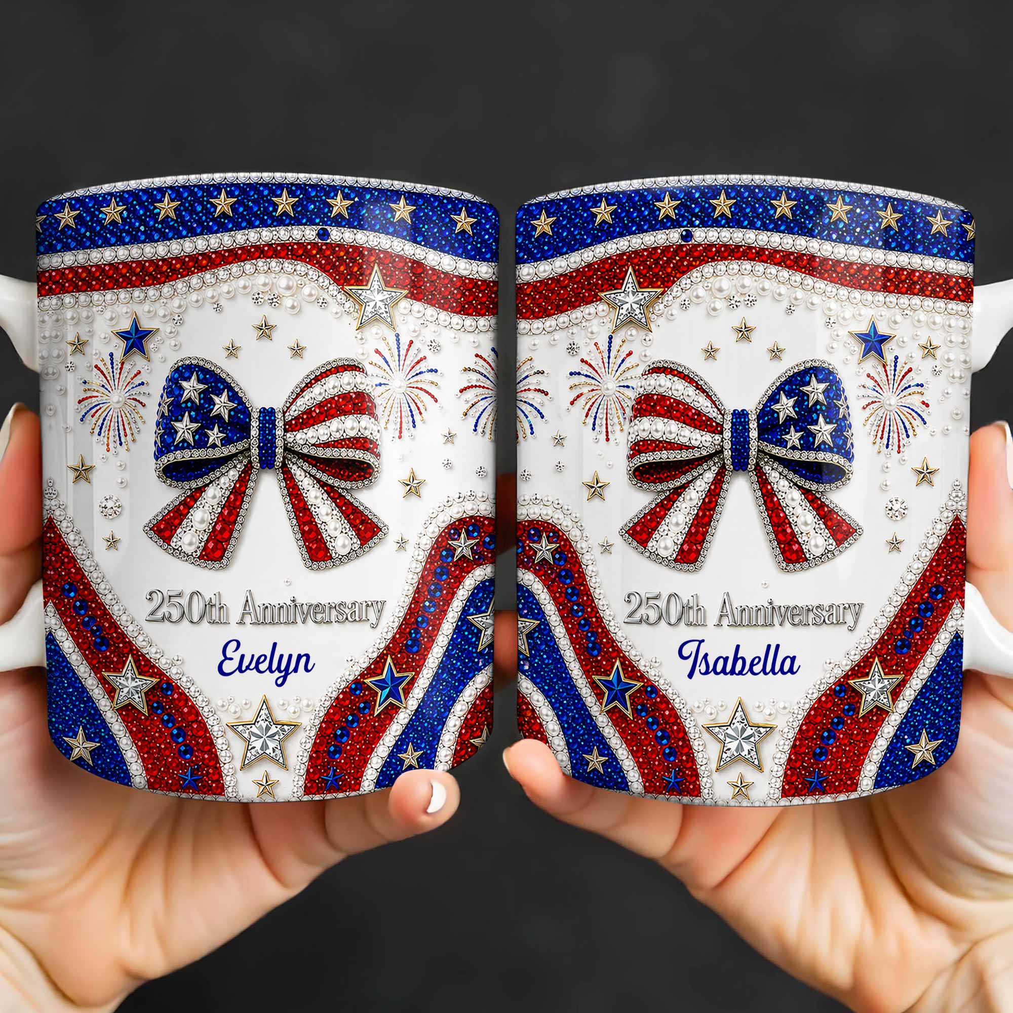 Personalized USA 250th Anniversary Rhinestone Coffee Mug Custom Name Gift Edge-to-edge Mug GradoCreations