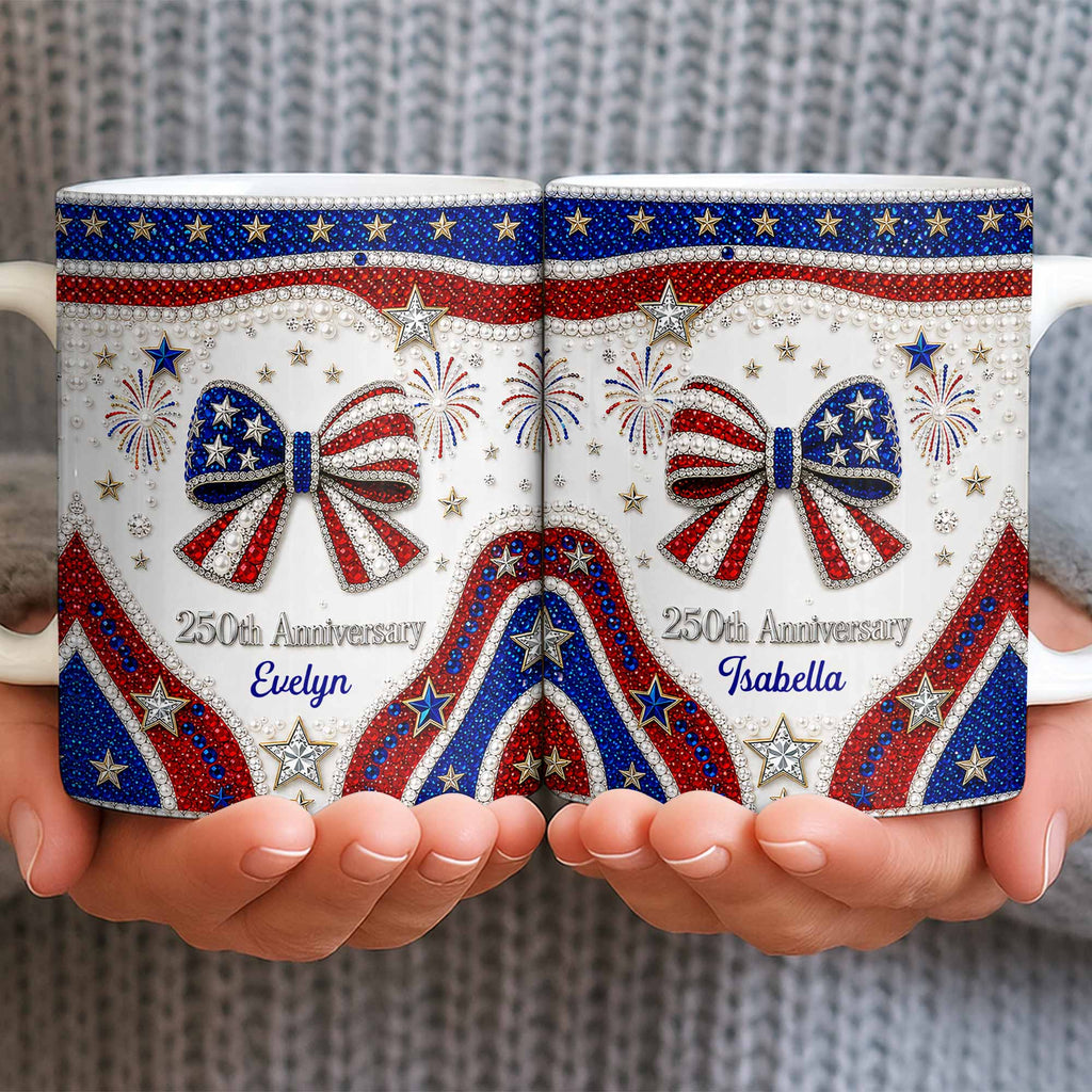 Personalized USA 250th Anniversary Rhinestone Coffee Mug Custom Name Gift Edge-to-edge Mug GradoCreations