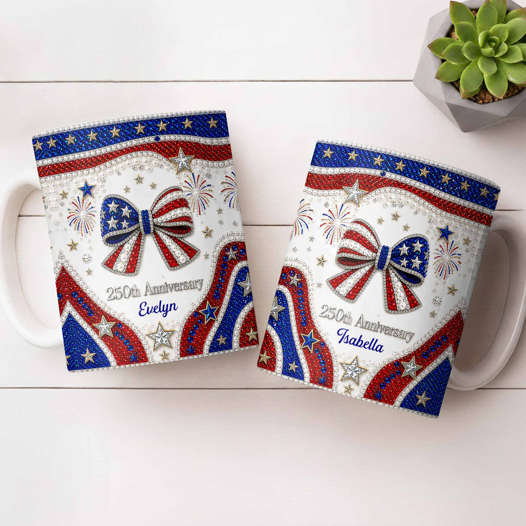 Personalized USA 250th Anniversary Rhinestone Coffee Mug Custom Name Gift Edge-to-edge Mug GradoCreations
