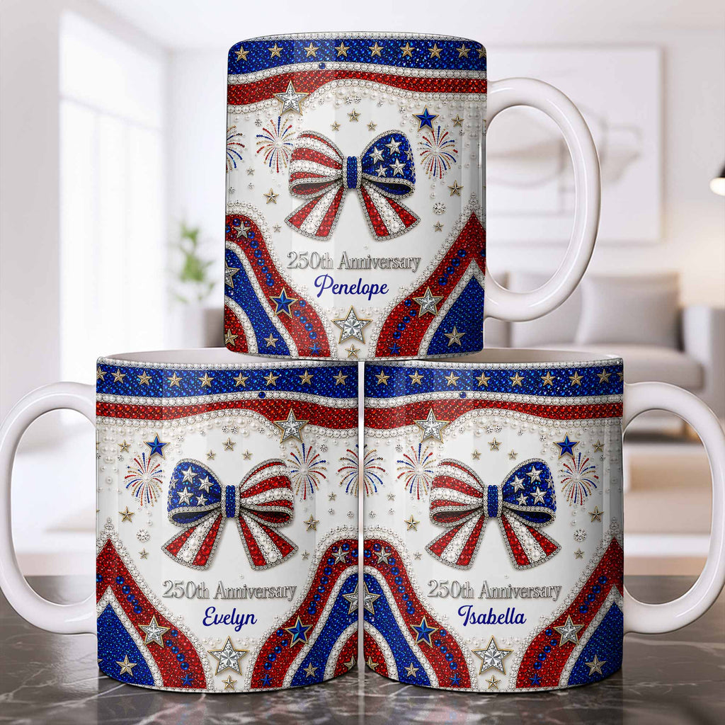 Personalized USA 250th Anniversary Rhinestone Coffee Mug Custom Name Gift Edge-to-edge Mug GradoCreations