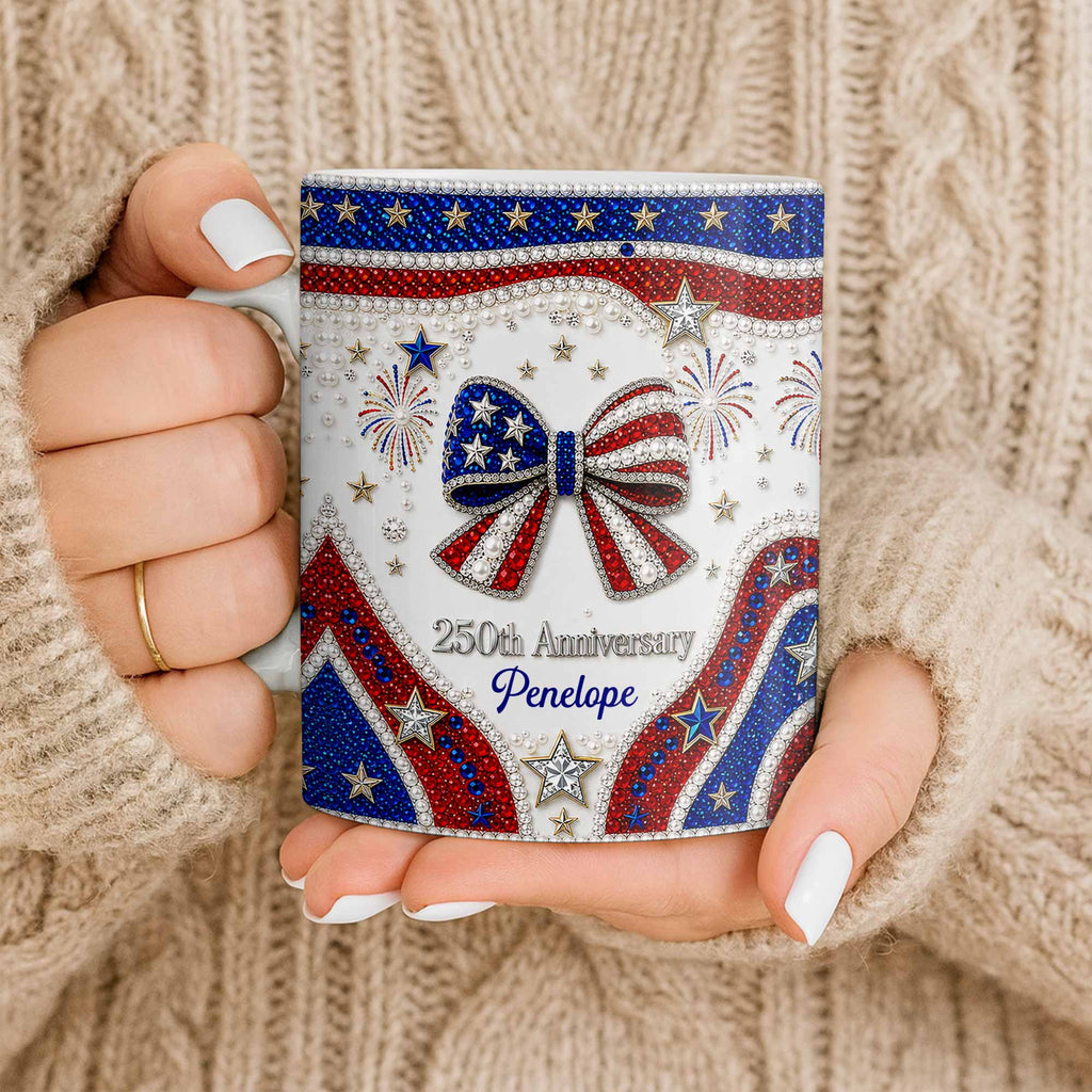 Personalized USA 250th Anniversary Rhinestone Coffee Mug Custom Name Gift Edge-to-edge Mug GradoCreations