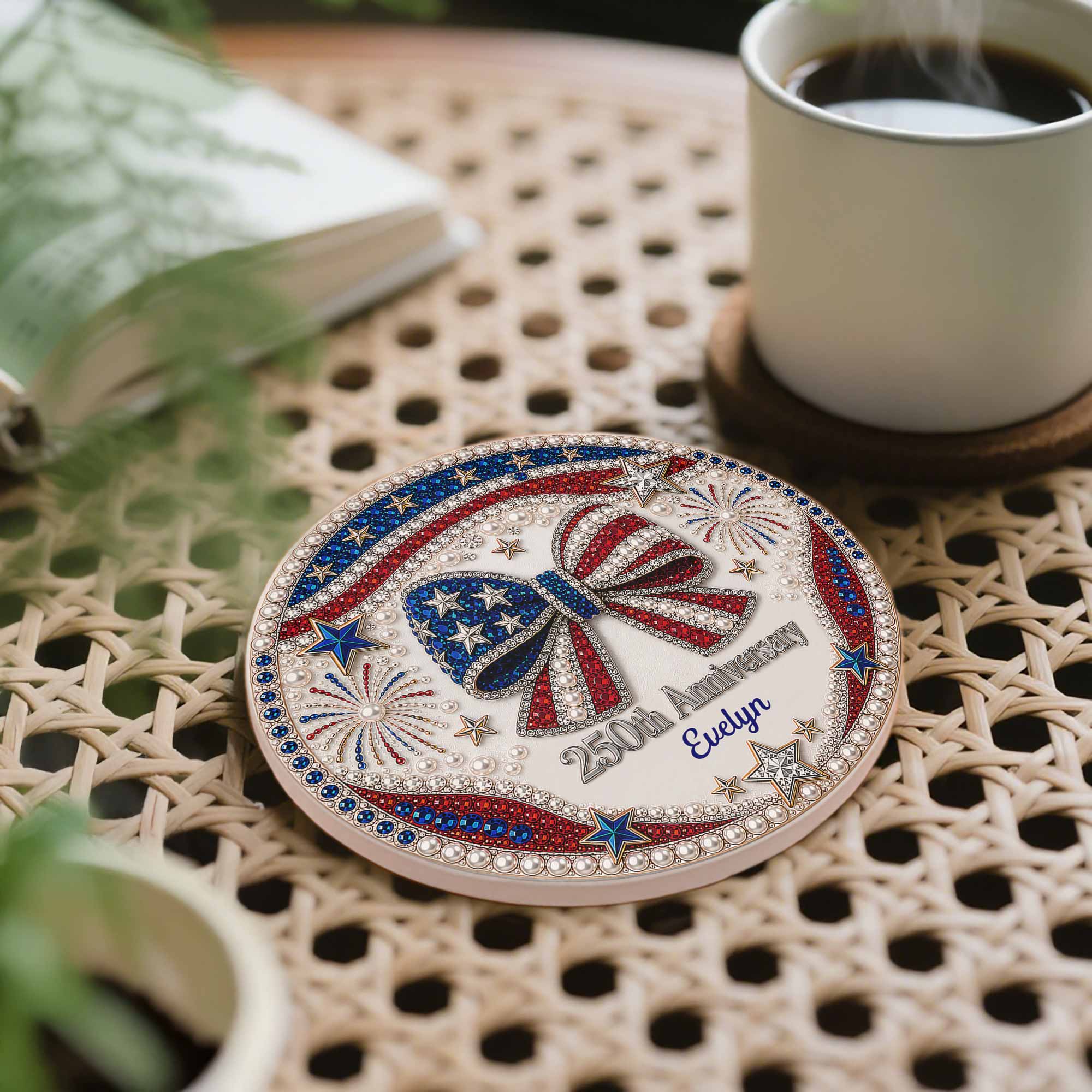 Personalized 250th Anniversary Ceramic Coaster Custom Name Gift for Family Ceramic Coaster GradoCreations