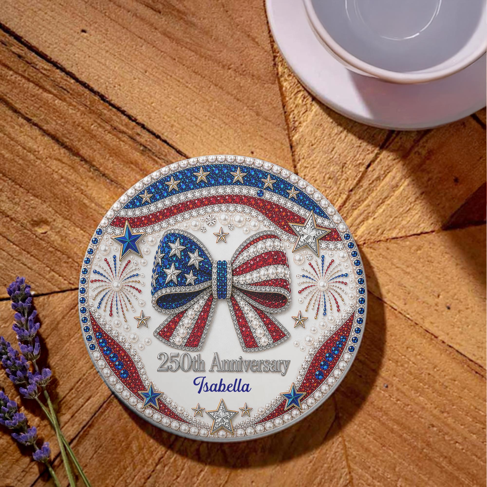Personalized 250th Anniversary Ceramic Coaster Custom Name Gift for Family Ceramic Coaster GradoCreations