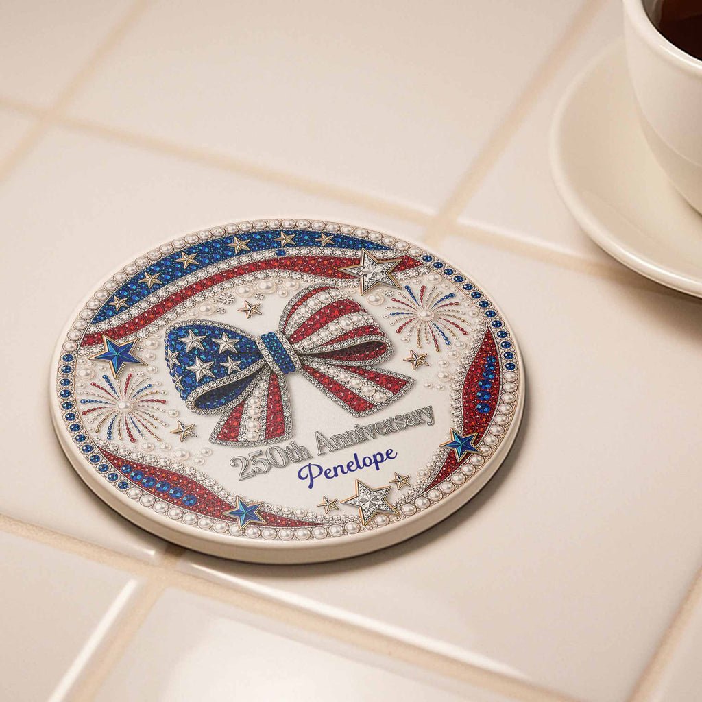 Personalized 250th Anniversary Ceramic Coaster Custom Name Gift for Family Ceramic Coaster GradoCreations